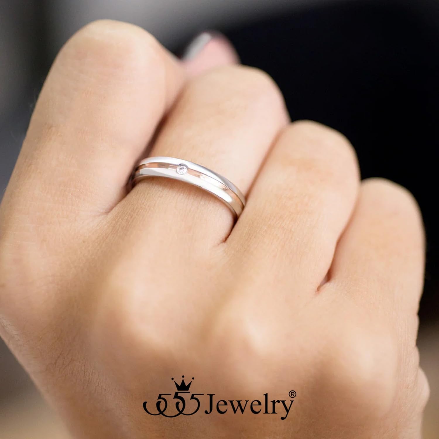 image:image555Jewelry 4mm Sandblast Stainless Steel CZ Wedding Band Ring for Women amp MenRose Gold Style 5