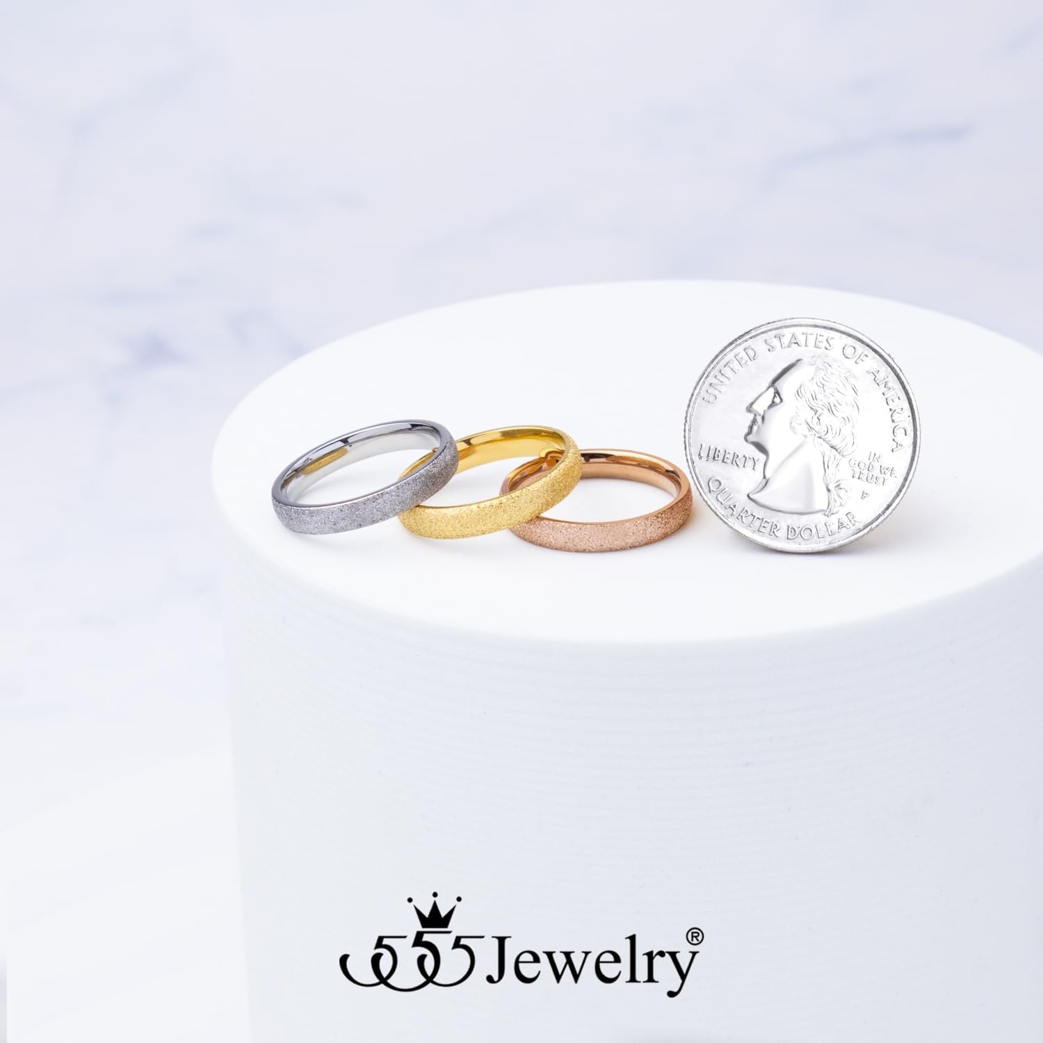 image:image555Jewelry 4mm Sandblast Stainless Steel CZ Wedding Band Ring for Women amp MenRose Gold style 2