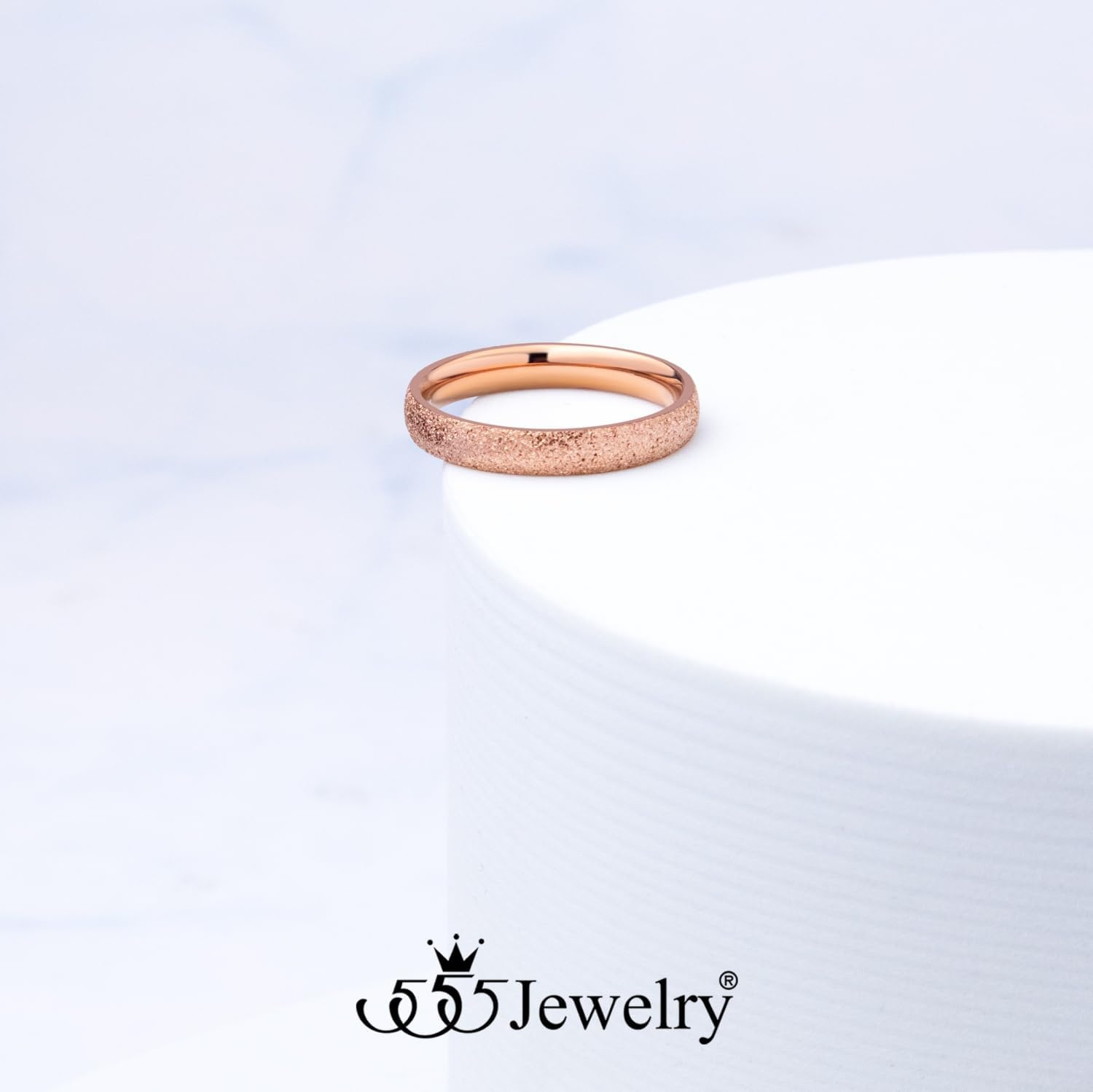 image:image555Jewelry 4mm Sandblast Stainless Steel CZ Wedding Band Ring for Women amp MenRose Gold style 2