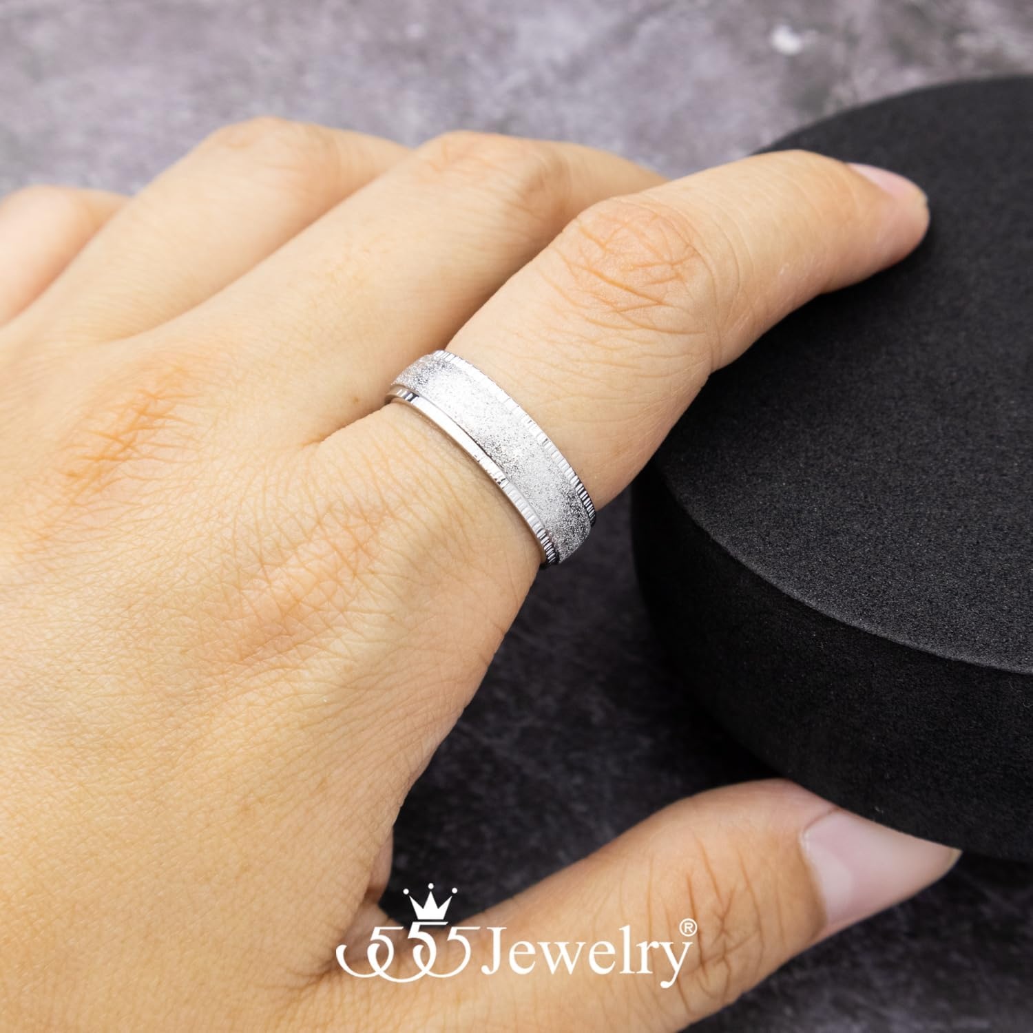 image:image555Jewelry 4mm Sandblast Stainless Steel CZ Wedding Band Ring for Women amp MenSilver Style 10