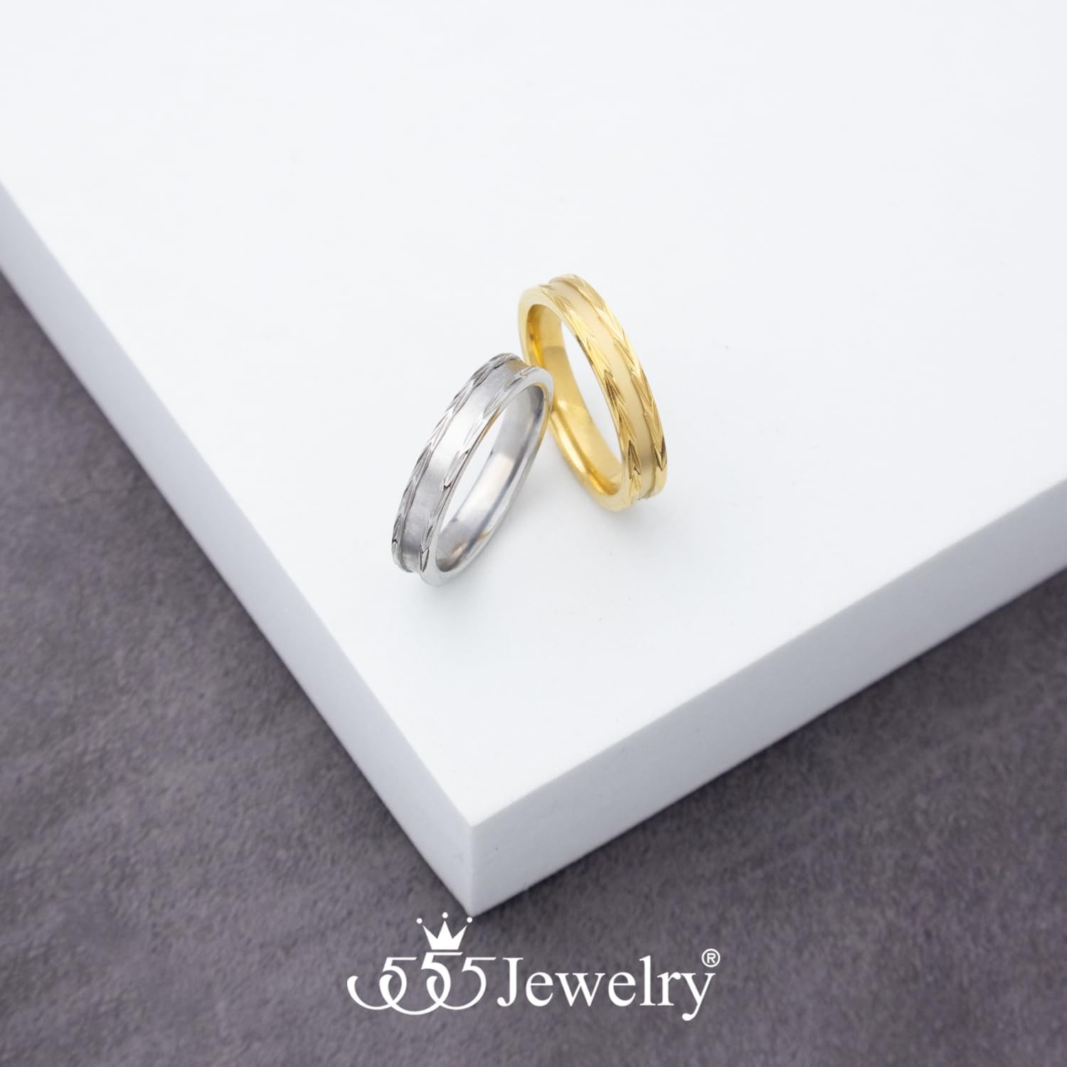 image:image555Jewelry 4mm Sandblast Stainless Steel CZ Wedding Band Ring for Women amp MenSilver Style 11