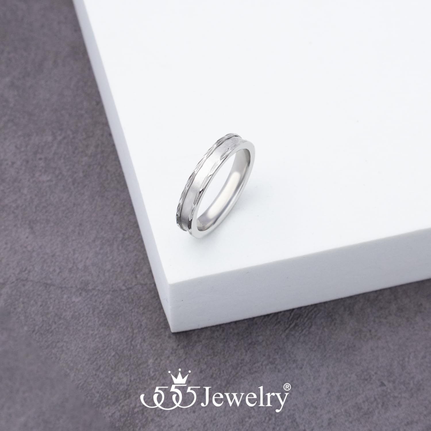 image:image555Jewelry 4mm Sandblast Stainless Steel CZ Wedding Band Ring for Women amp MenSilver Style 11