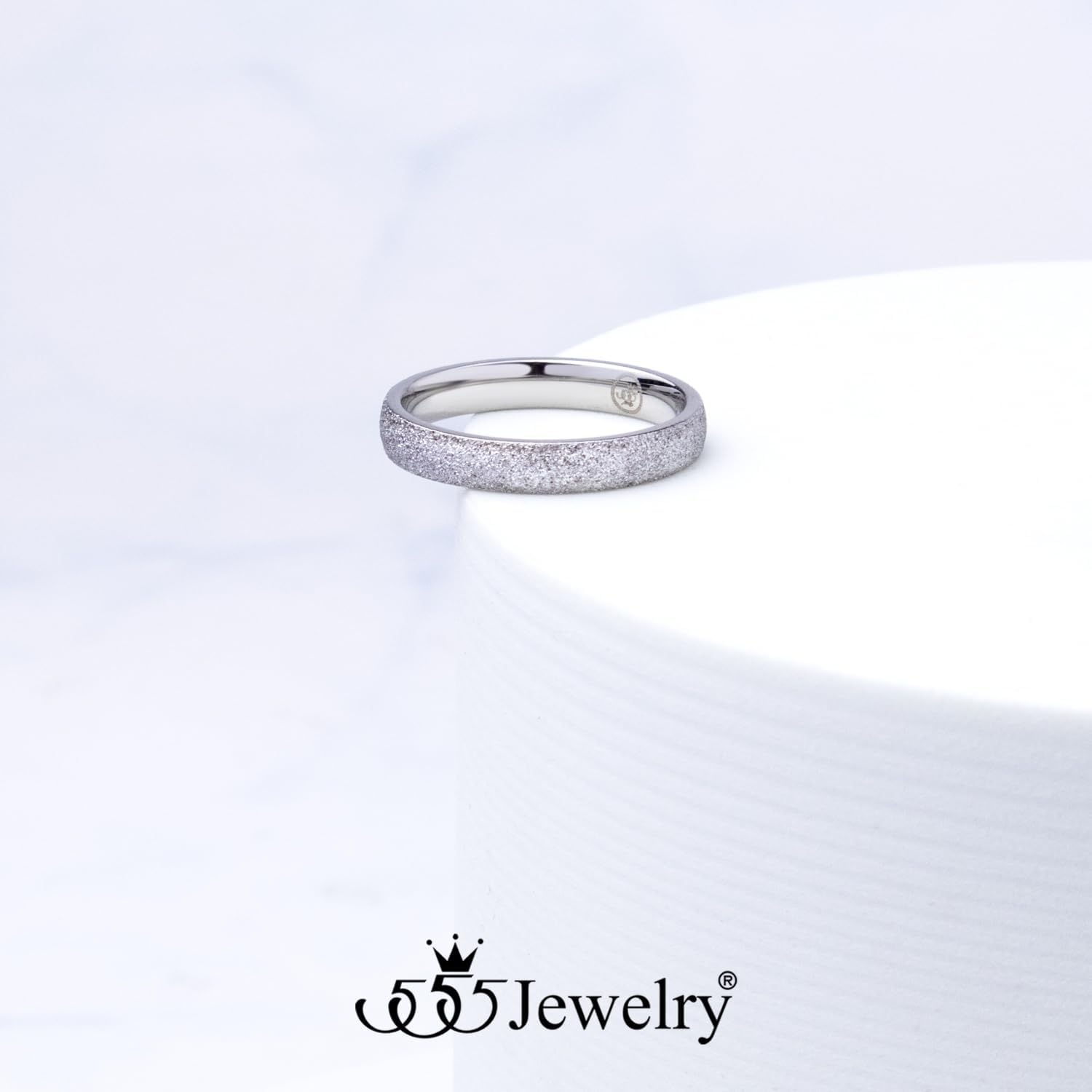 image:image555Jewelry 4mm Sandblast Stainless Steel CZ Wedding Band Ring for Women amp MenSilver Style 2