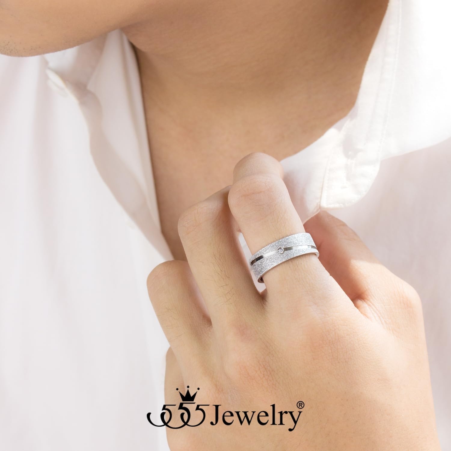 image:image555Jewelry 4mm Sandblast Stainless Steel CZ Wedding Band Ring for Women amp MenSilver Style 3