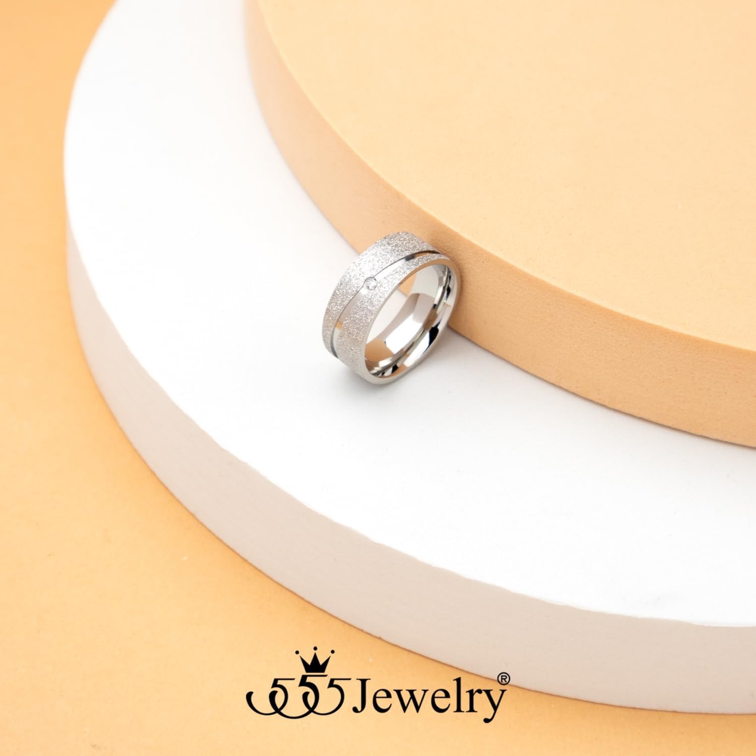 image:image555Jewelry 4mm Sandblast Stainless Steel CZ Wedding Band Ring for Women amp MenSilver Style 3
