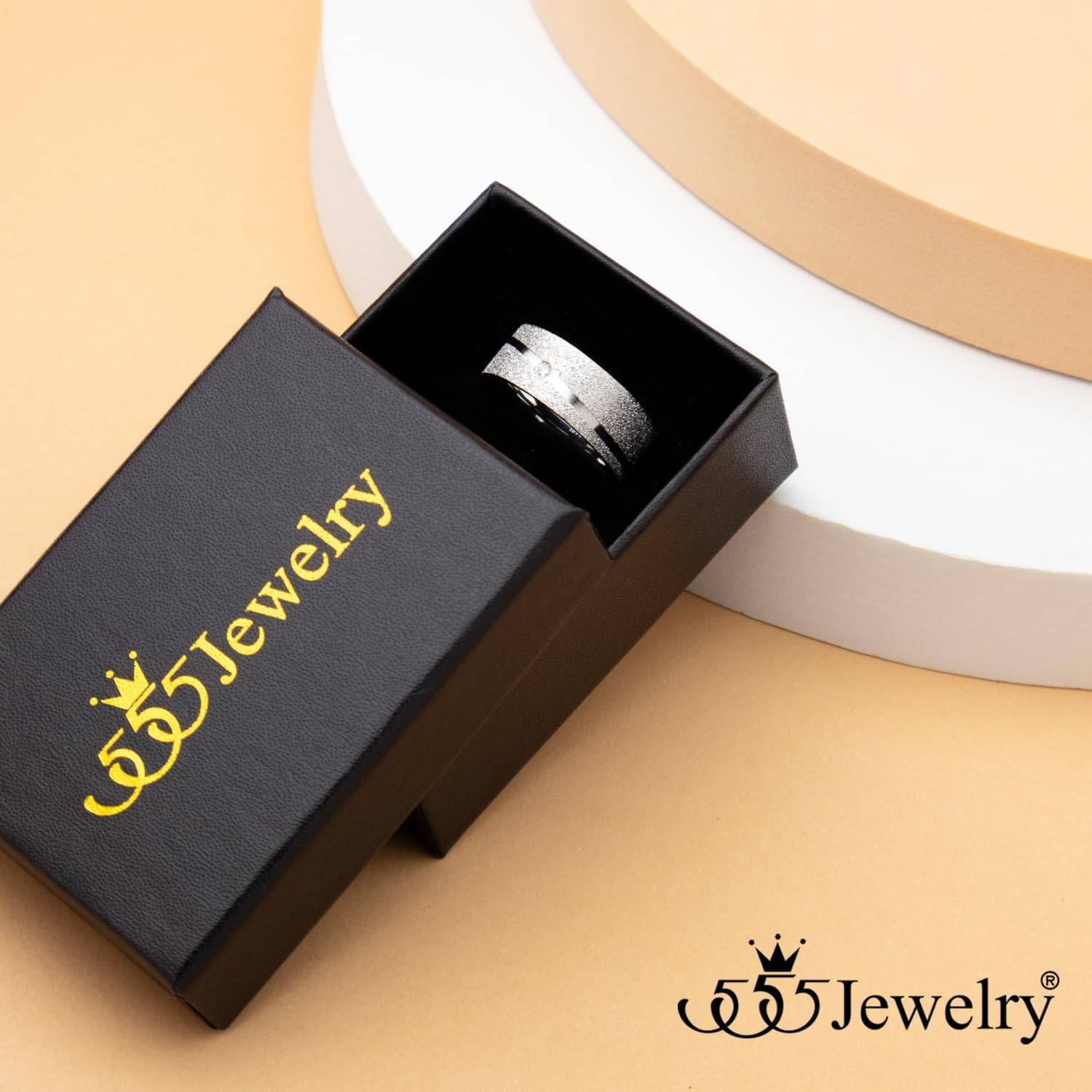 image:image555Jewelry 4mm Sandblast Stainless Steel CZ Wedding Band Ring for Women amp MenSilver Style 3