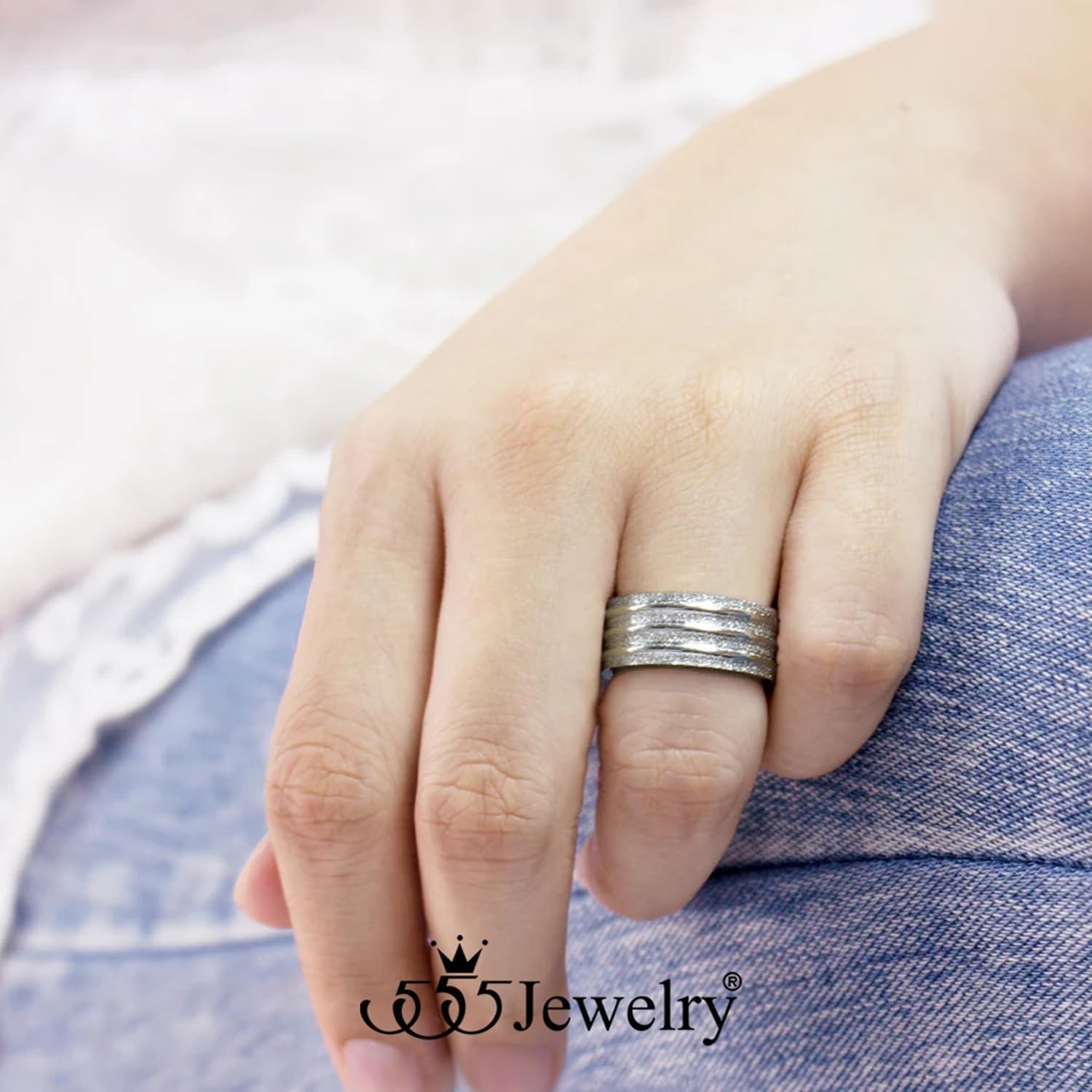 image:image555Jewelry 4mm Sandblast Stainless Steel CZ Wedding Band Ring for Women amp MenSilver Style 4