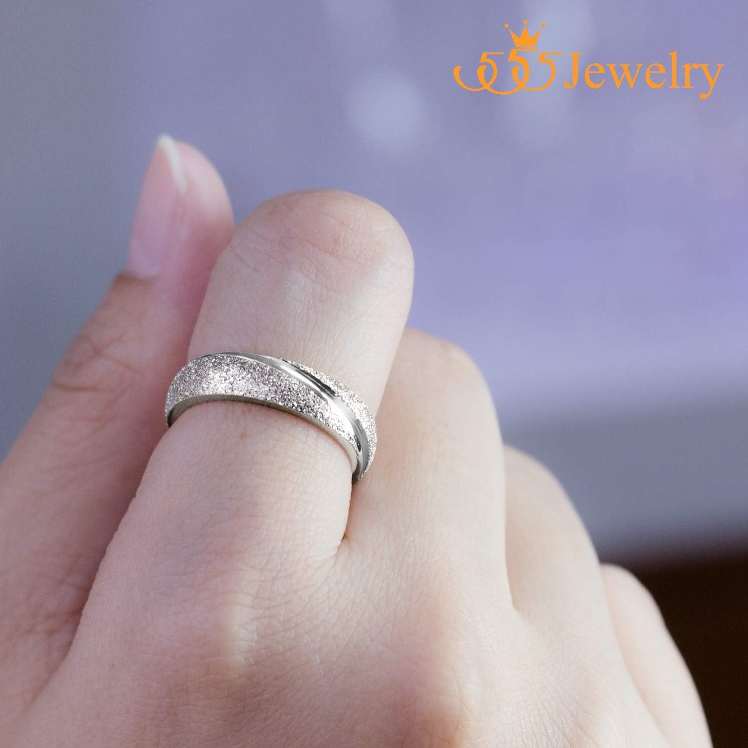 image:image555Jewelry 4mm Sandblast Stainless Steel CZ Wedding Band Ring for Women amp MenSilver Style 6
