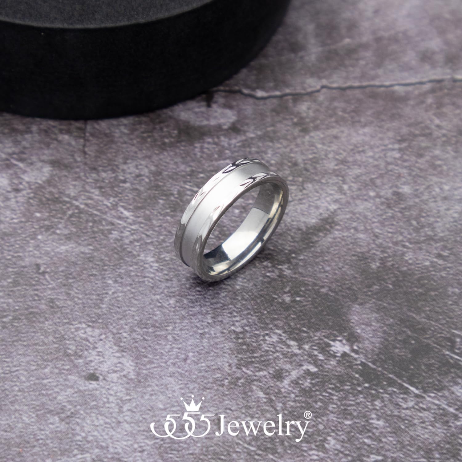 image:image555Jewelry 4mm Sandblast Stainless Steel CZ Wedding Band Ring for Women amp MenSilver Style 7