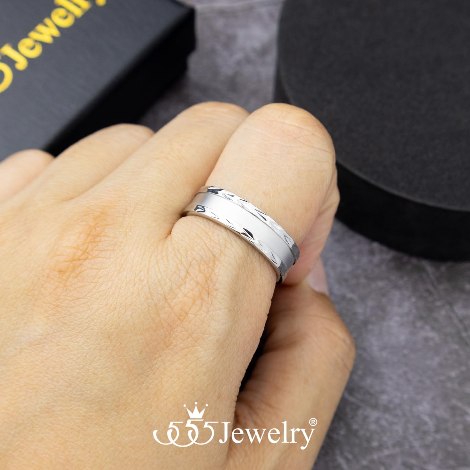 image:image555Jewelry 4mm Sandblast Stainless Steel CZ Wedding Band Ring for Women amp MenSilver Style 7
