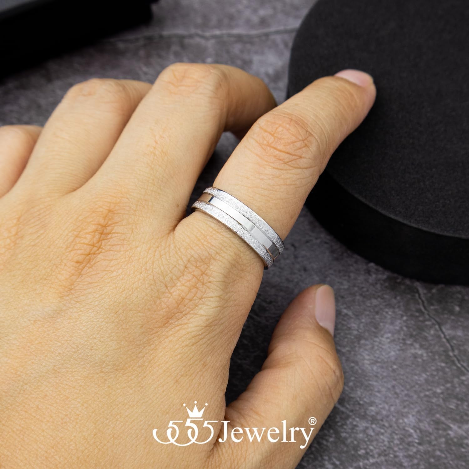 image:image555Jewelry 4mm Sandblast Stainless Steel CZ Wedding Band Ring for Women amp MenSilver Style 8