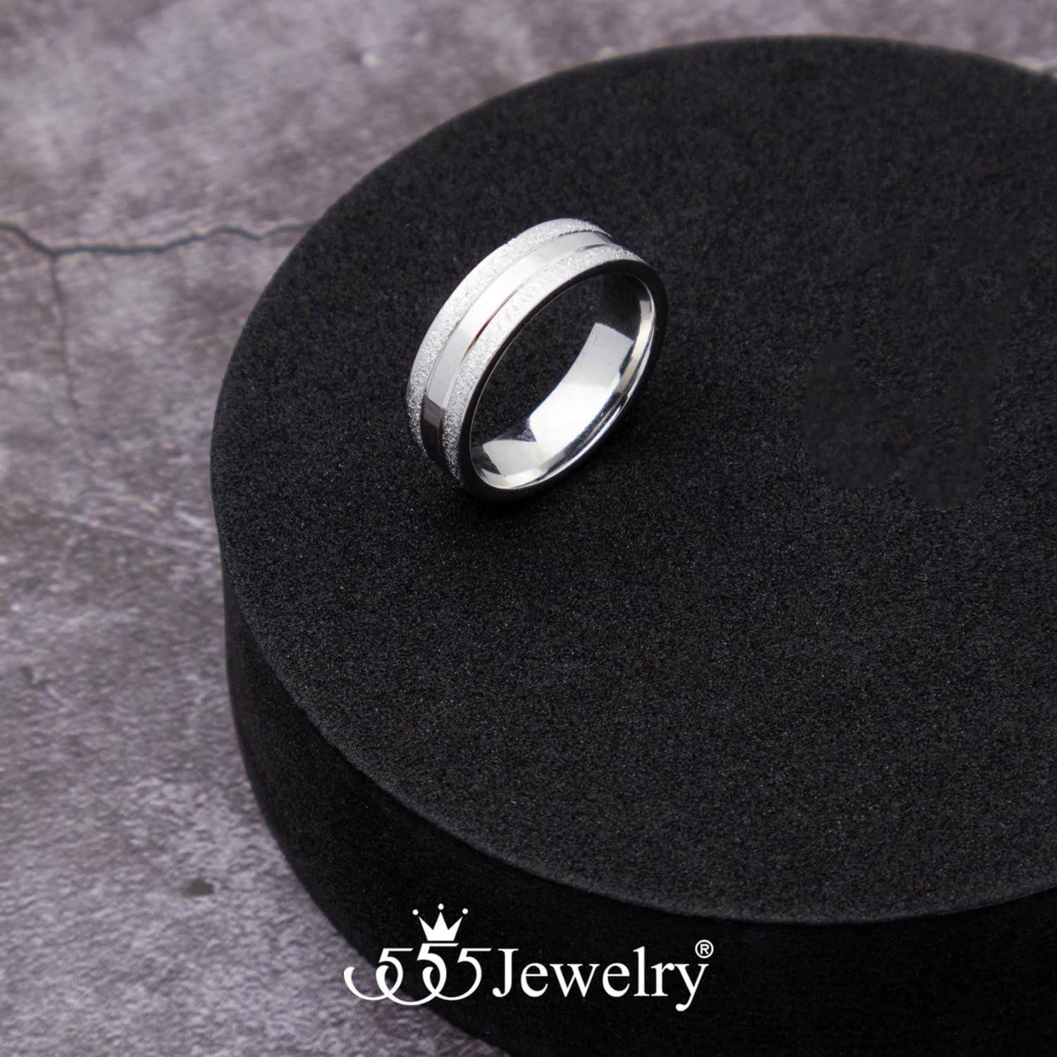 image:image555Jewelry 4mm Sandblast Stainless Steel CZ Wedding Band Ring for Women amp MenSilver Style 8
