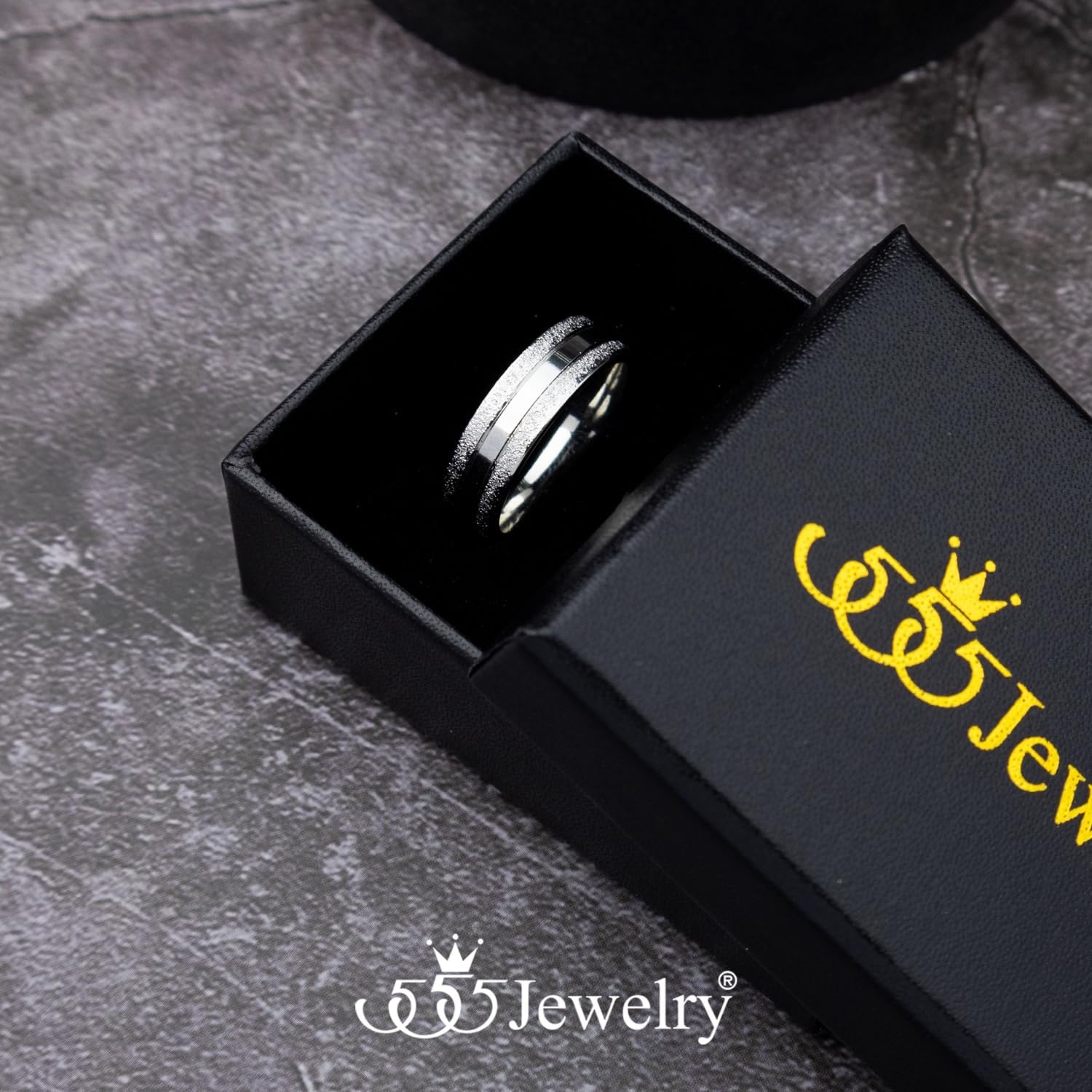 image:image555Jewelry 4mm Sandblast Stainless Steel CZ Wedding Band Ring for Women amp MenSilver Style 8