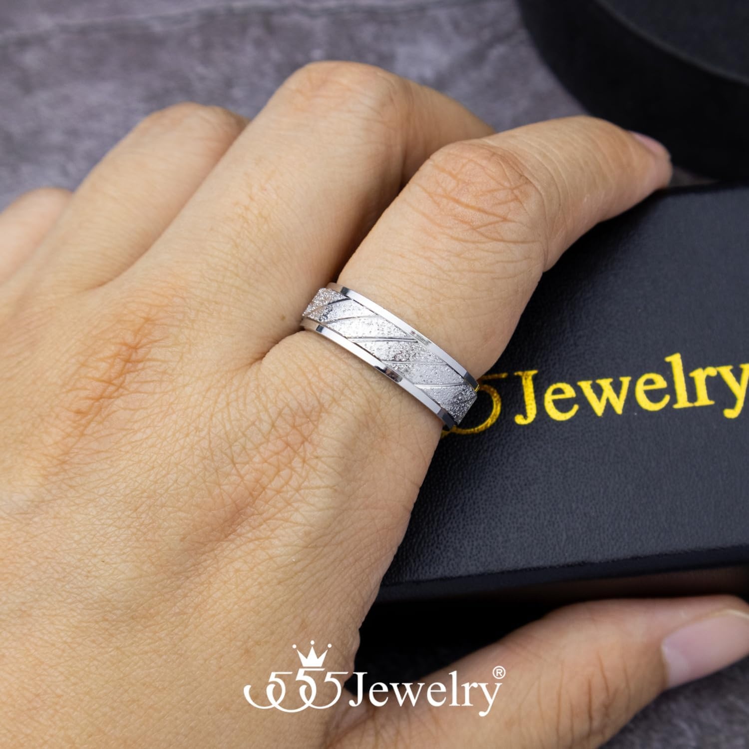 image:image555Jewelry 4mm Sandblast Stainless Steel CZ Wedding Band Ring for Women amp MenSilver Style 9