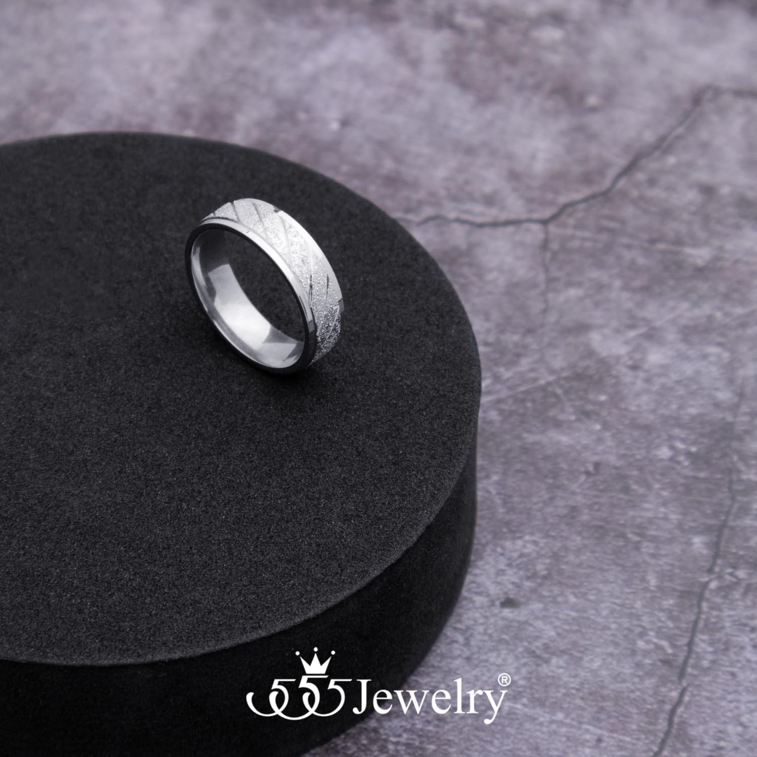 image:image555Jewelry 4mm Sandblast Stainless Steel CZ Wedding Band Ring for Women amp MenSilver Style 9