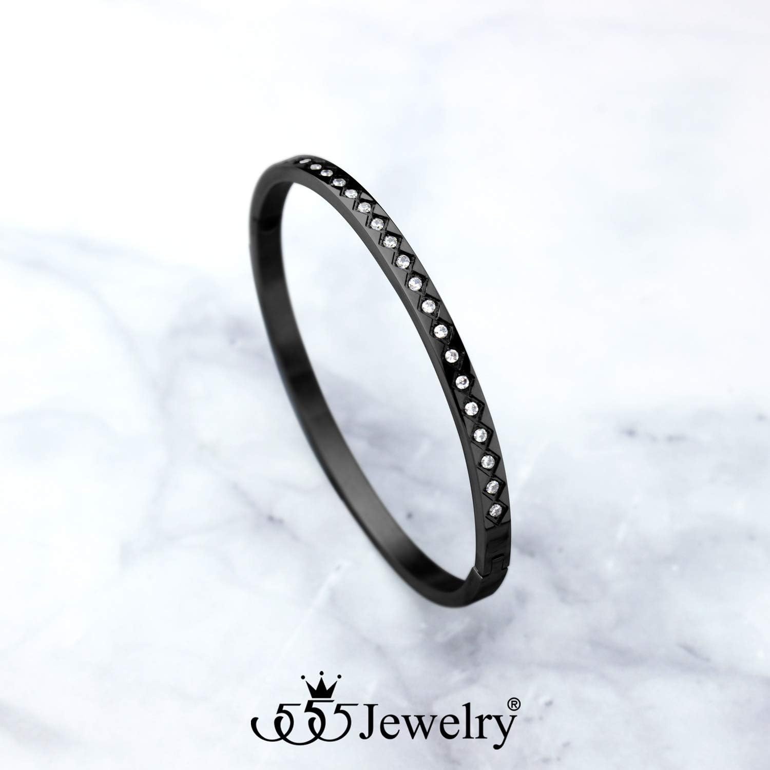 image:image555Jewelry 4mm Sparkly CZ Stainless Steel Hinged Bangle Bracelet for WomenBlack