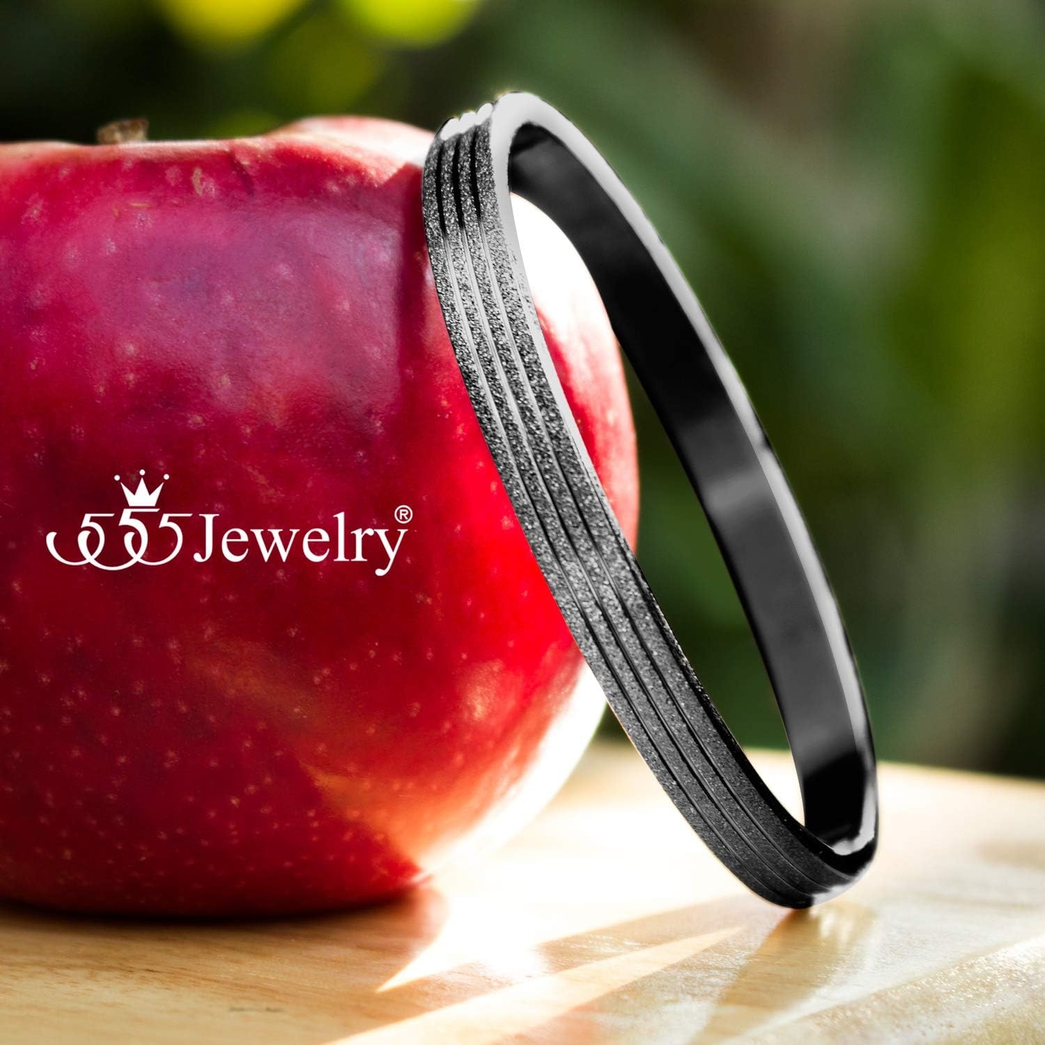 image:image555Jewelry 4mm Sparkly Stainless Steel Solid Hinged Bangle Bracelet for WomenBlack Style 2
