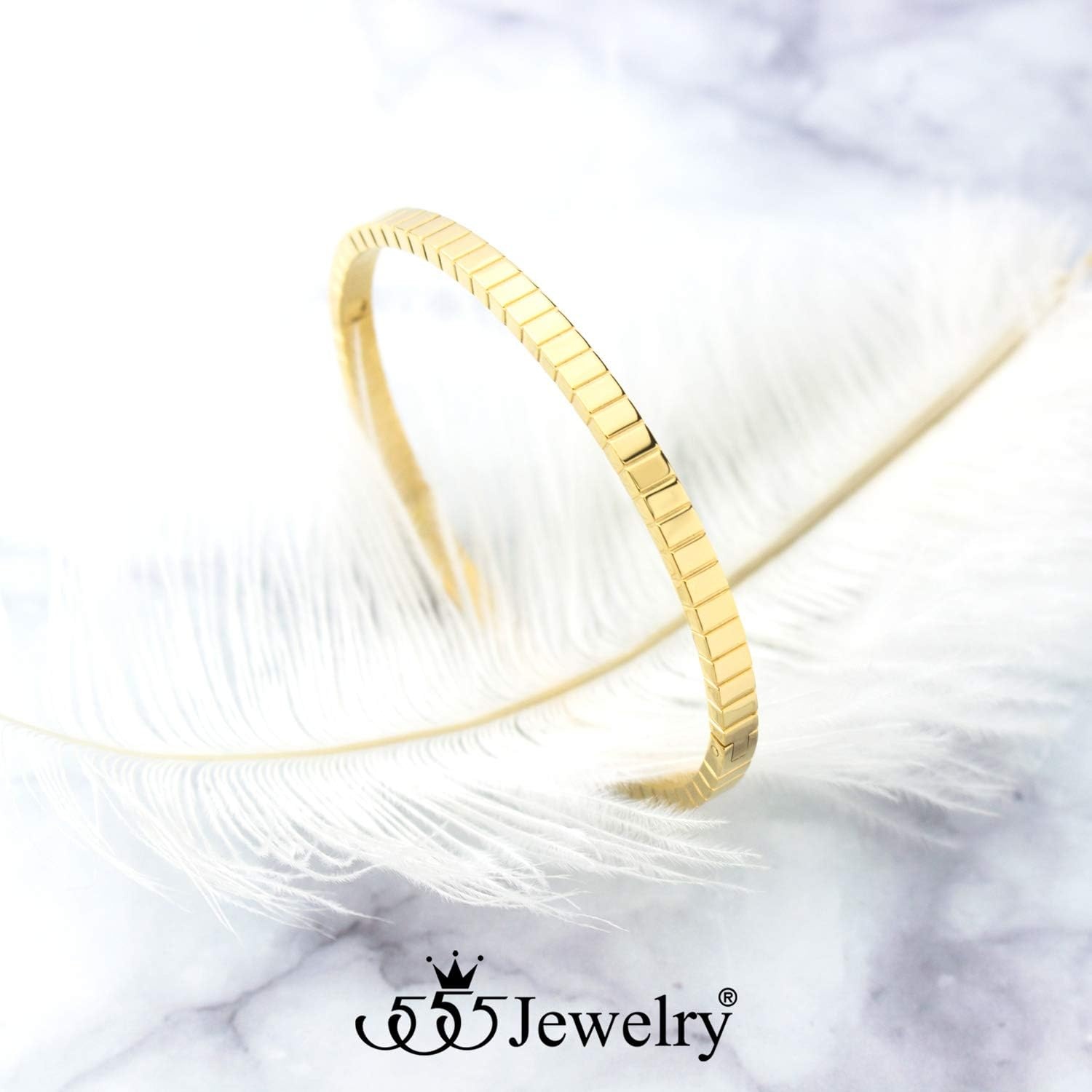 image:image555Jewelry 4mm Sparkly Stainless Steel Solid Hinged Bangle Bracelet for WomenGold