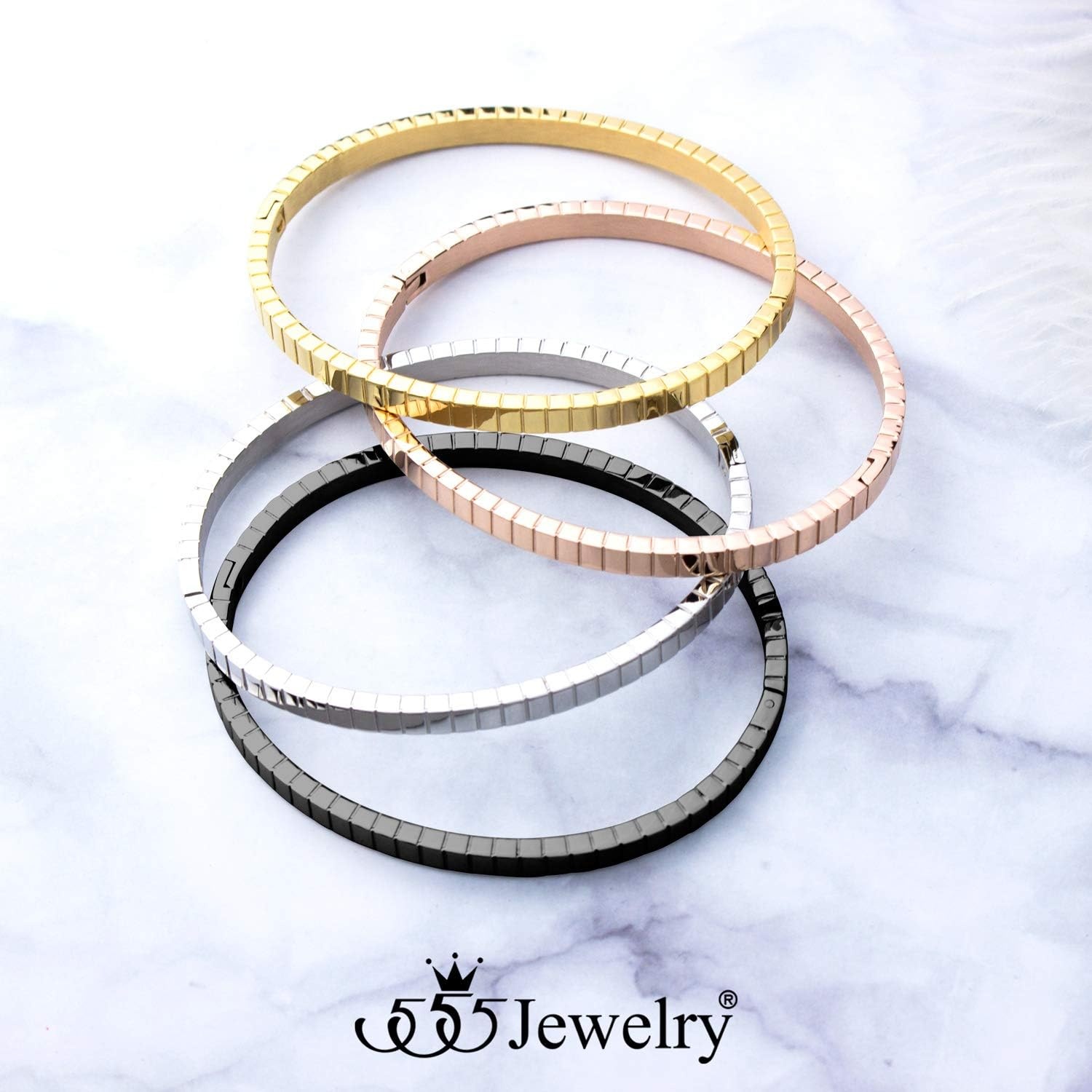 image:image555Jewelry 4mm Sparkly Stainless Steel Solid Hinged Bangle Bracelet for WomenGold