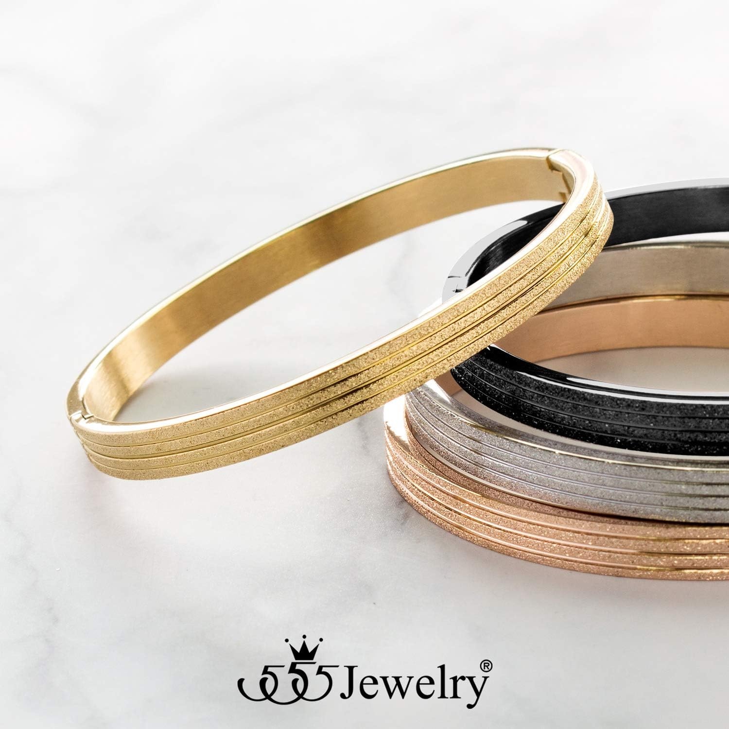 image:image555Jewelry 4mm Sparkly Stainless Steel Solid Hinged Bangle Bracelet for WomenGold Style 2