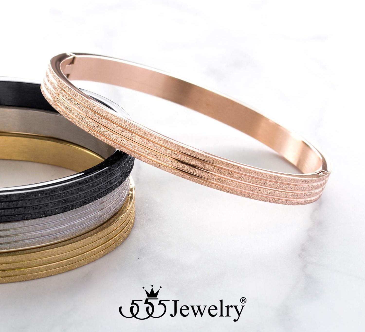 image:image555Jewelry 4mm Sparkly Stainless Steel Solid Hinged Bangle Bracelet for WomenRose Gold Style 2