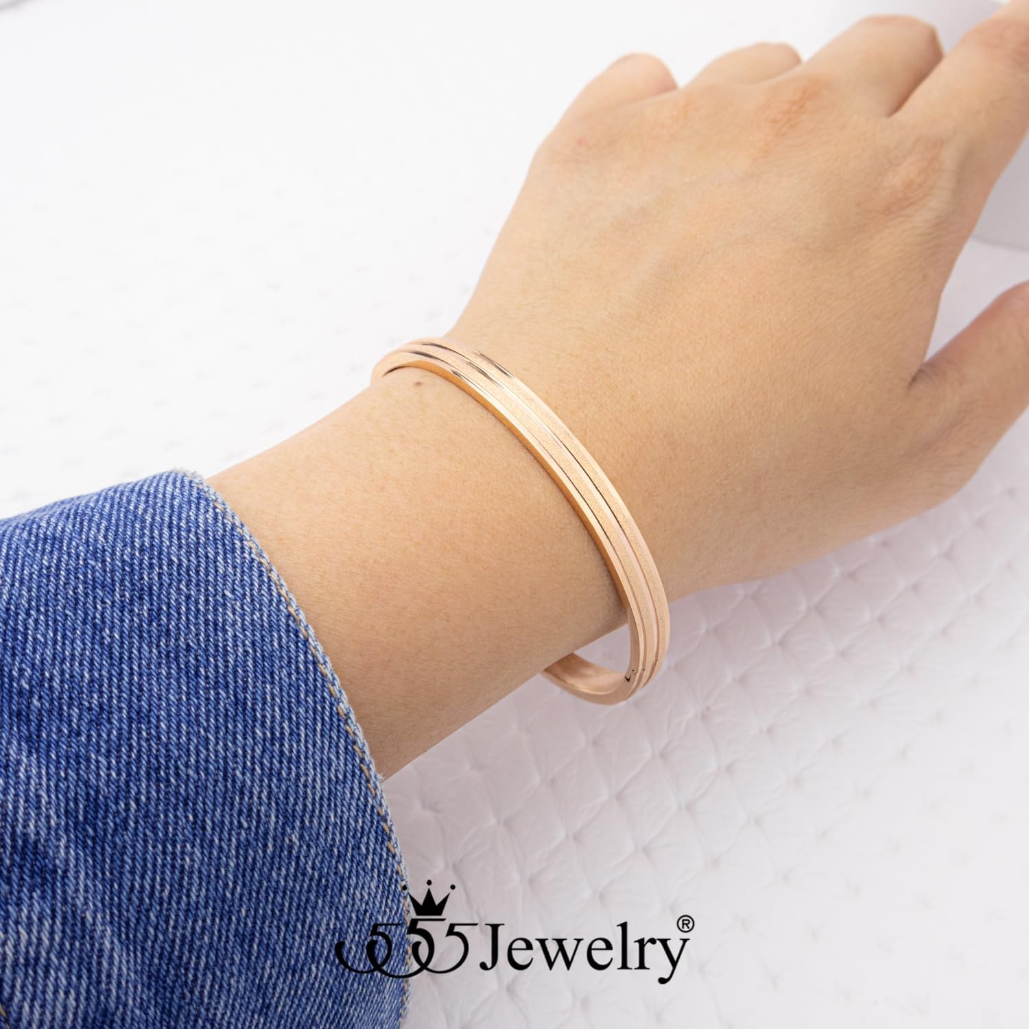 image:image555Jewelry 4mm Sparkly Stainless Steel Solid Hinged Bangle Bracelet for WomenRose Gold Style 3
