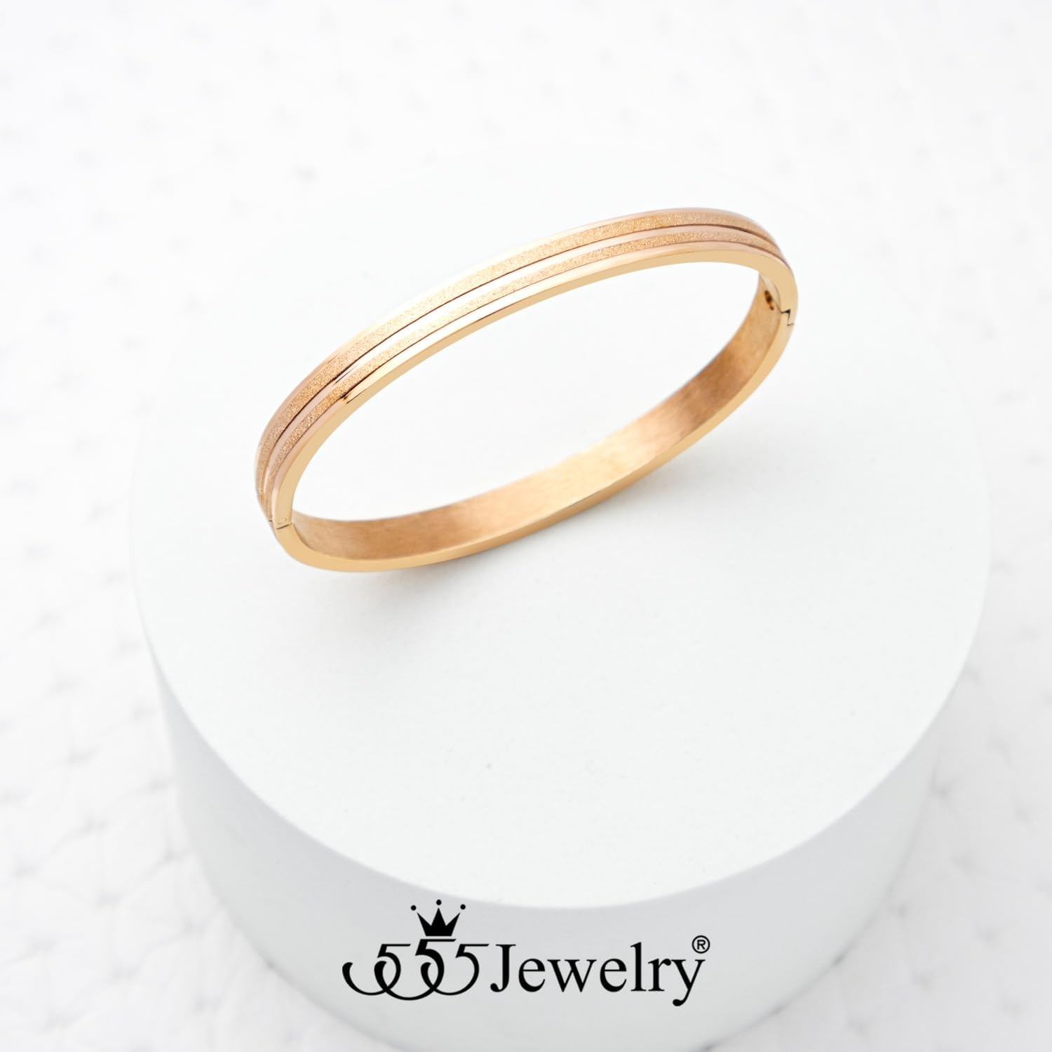 image:image555Jewelry 4mm Sparkly Stainless Steel Solid Hinged Bangle Bracelet for WomenRose Gold Style 3
