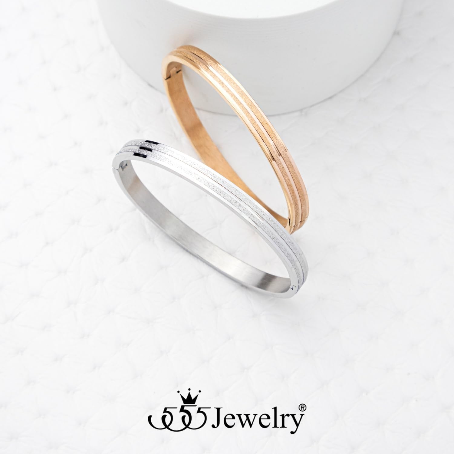 image:image555Jewelry 4mm Sparkly Stainless Steel Solid Hinged Bangle Bracelet for WomenRose Gold Style 3
