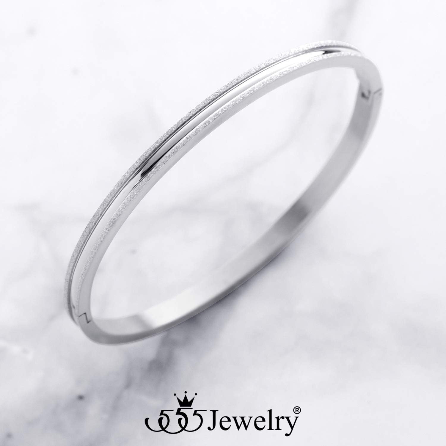 image:image555Jewelry 4mm Sparkly Stainless Steel Solid Hinged Bangle Bracelet for WomenSilver