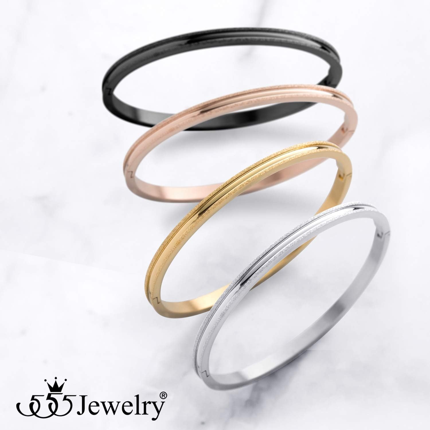 image:image555Jewelry 4mm Sparkly Stainless Steel Solid Hinged Bangle Bracelet for WomenSilver