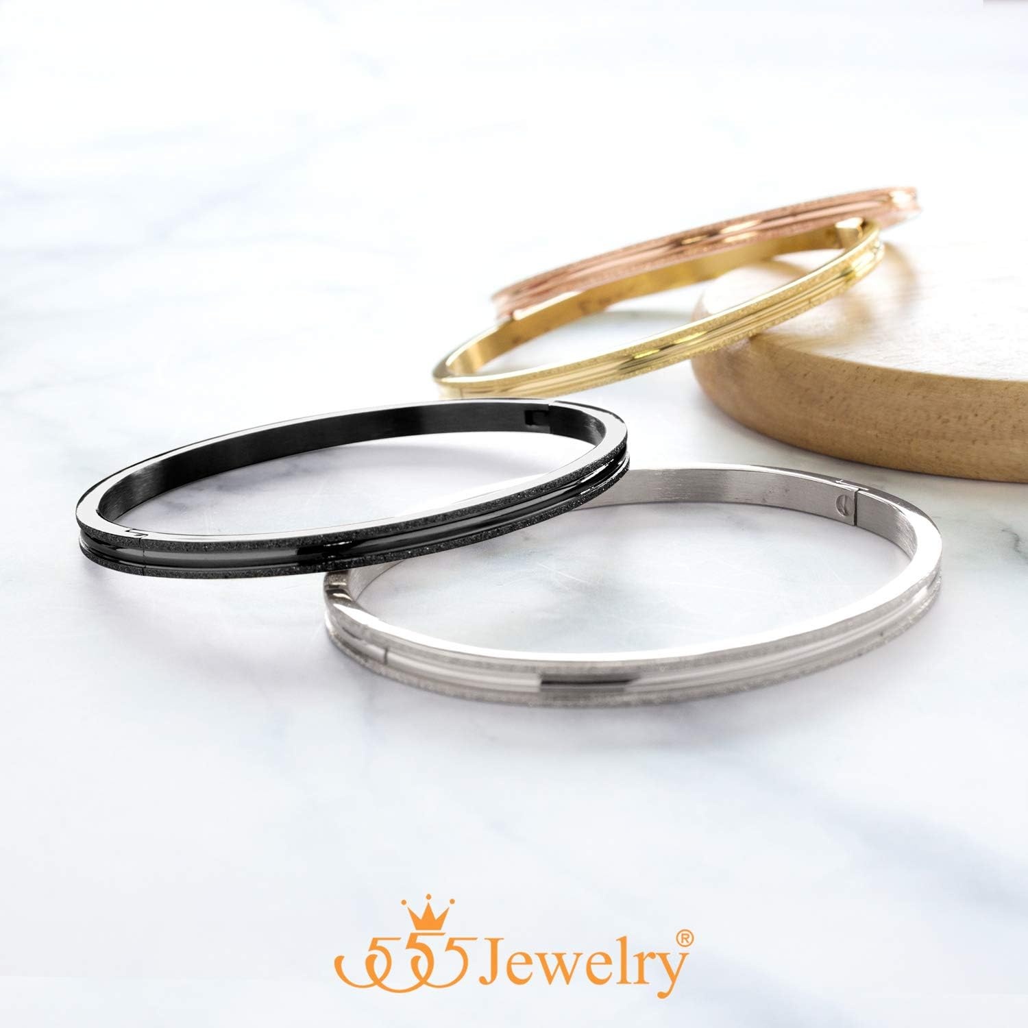 image:image555Jewelry 4mm Sparkly Stainless Steel Solid Hinged Bangle Bracelet for WomenSilver
