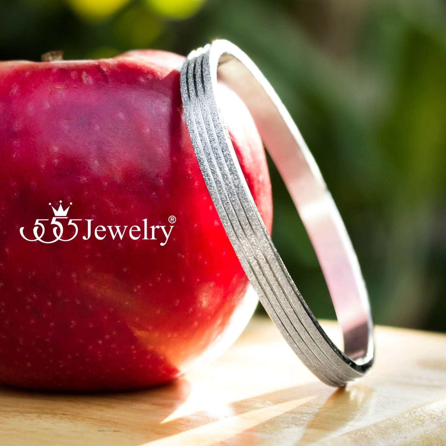 image:image555Jewelry 4mm Sparkly Stainless Steel Solid Hinged Bangle Bracelet for WomenSilver Style 2
