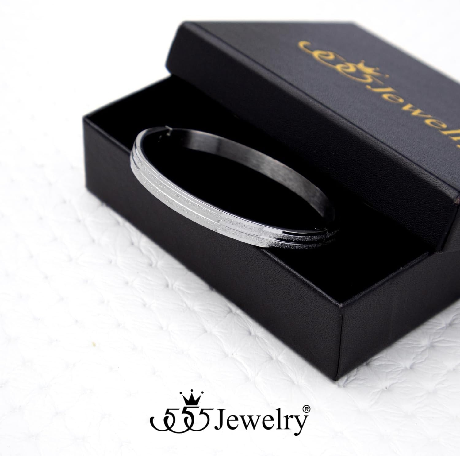 image:image555Jewelry 4mm Sparkly Stainless Steel Solid Hinged Bangle Bracelet for WomenSilver Style 3