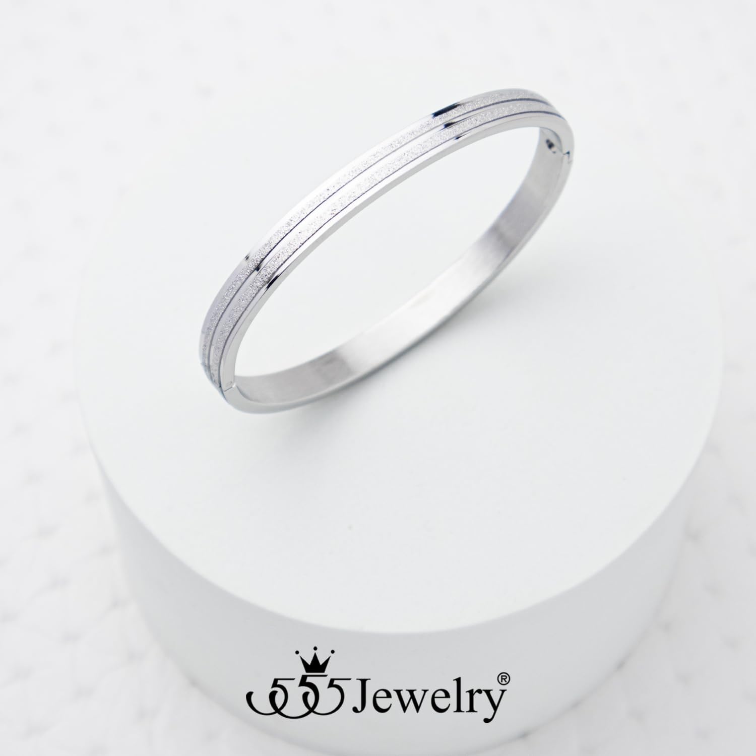 image:image555Jewelry 4mm Sparkly Stainless Steel Solid Hinged Bangle Bracelet for WomenSilver Style 3