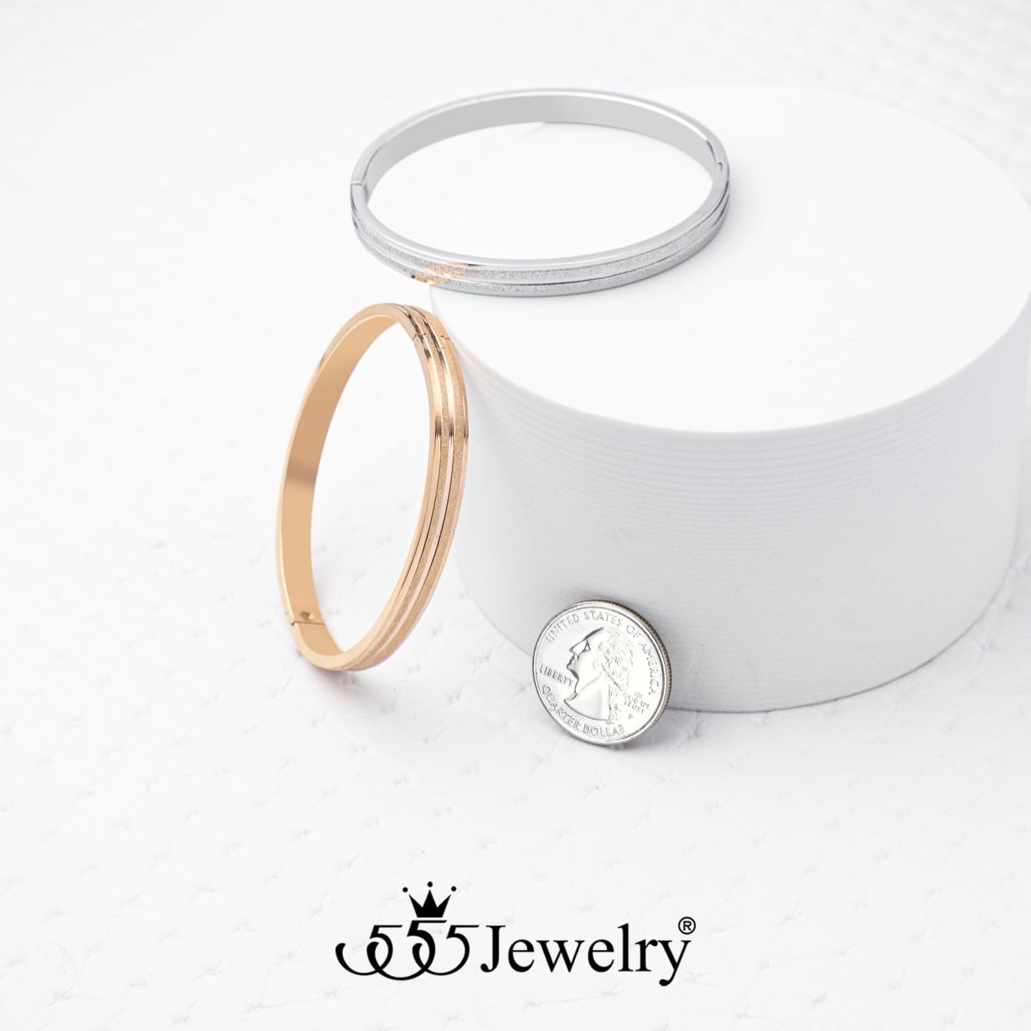 image:image555Jewelry 4mm Sparkly Stainless Steel Solid Hinged Bangle Bracelet for WomenSilver Style 3