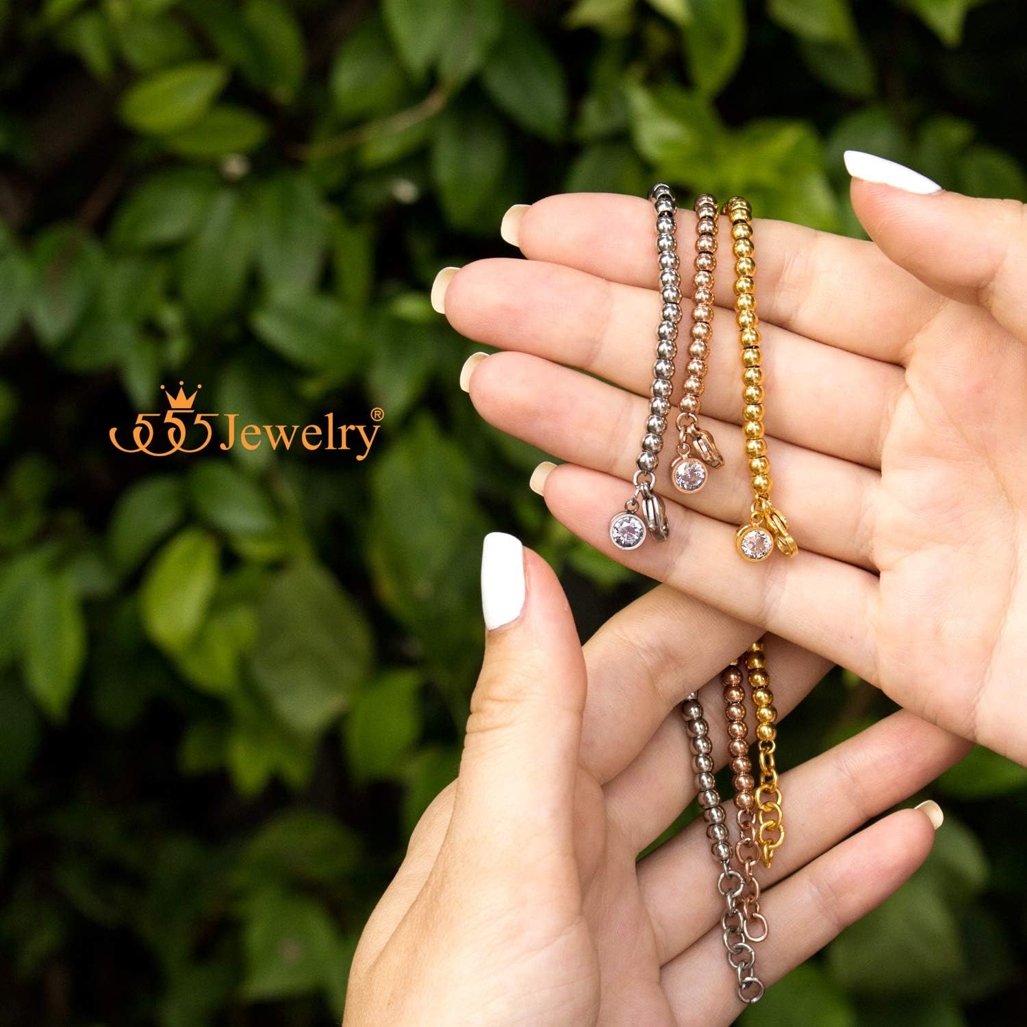 image:image555Jewelry 4mm Stainless Steel CZ Charm Ball Bead Bracelet for Women 7 InchRose Gold