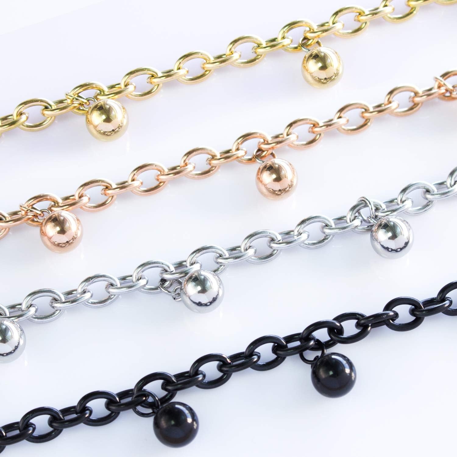image:image555Jewelry 6mm Stainless Steel Beaded Charm Bracelet for Women amp Girls 75 InchRose Gold