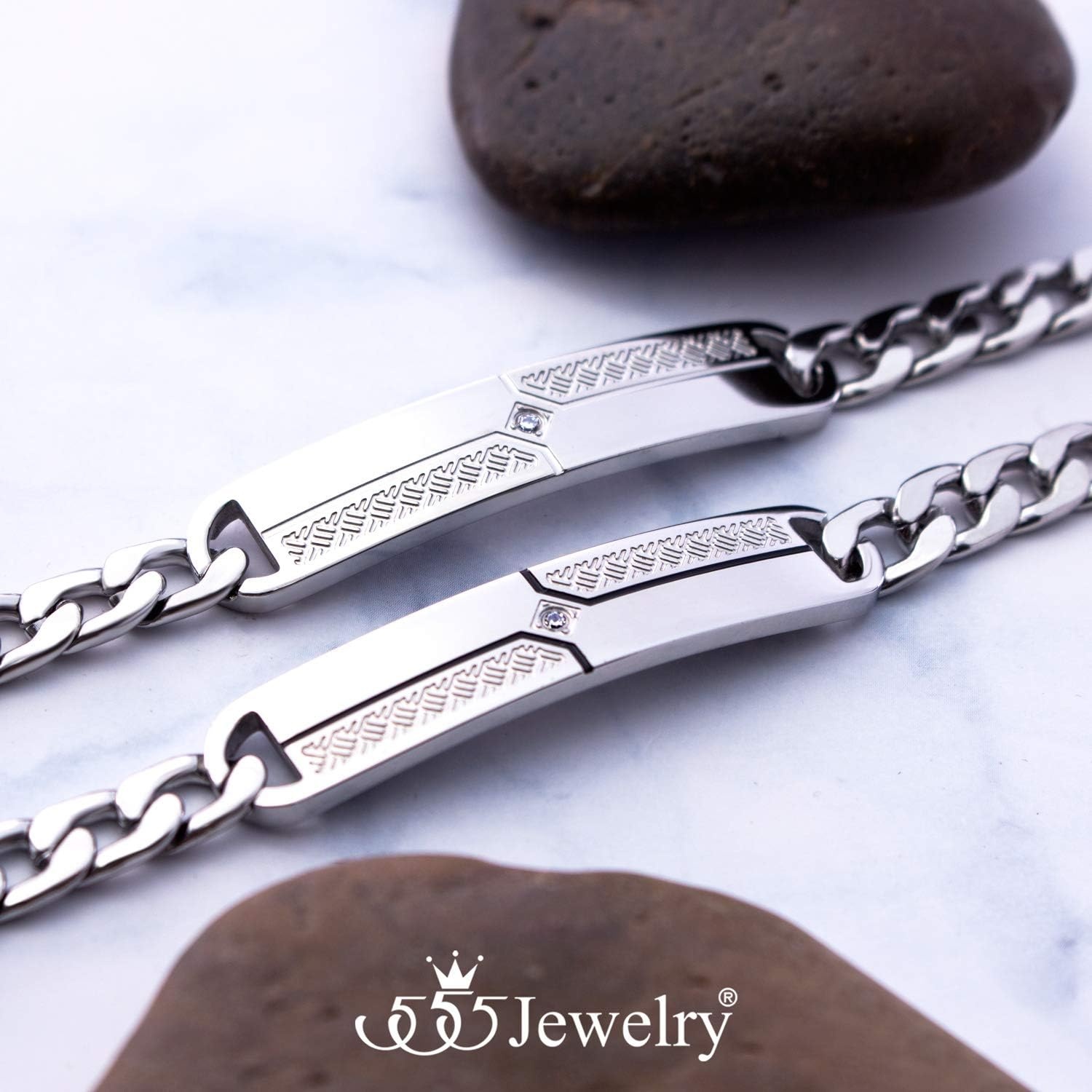 image:image555Jewelry 6mm Stainless Steel Curb Flat Cuban Link Chain Bracelet for Men 825 InchSilver Black