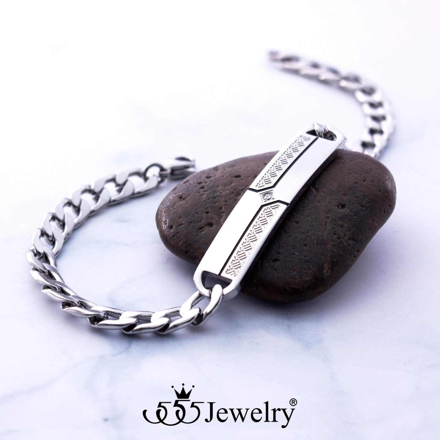 image:image555Jewelry 6mm Stainless Steel Curb Flat Cuban Link Chain Bracelet for Men 825 InchSilver Black