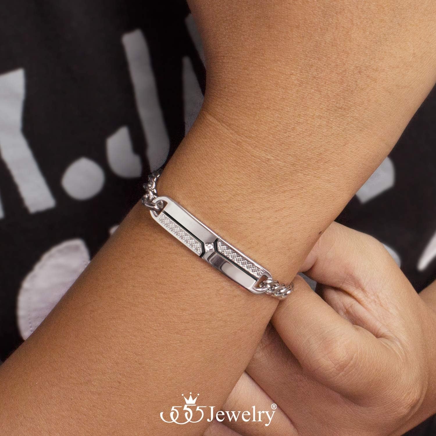 image:image555Jewelry 6mm Stainless Steel Curb Flat Cuban Link Chain Bracelet for Men 825 InchSilver Black