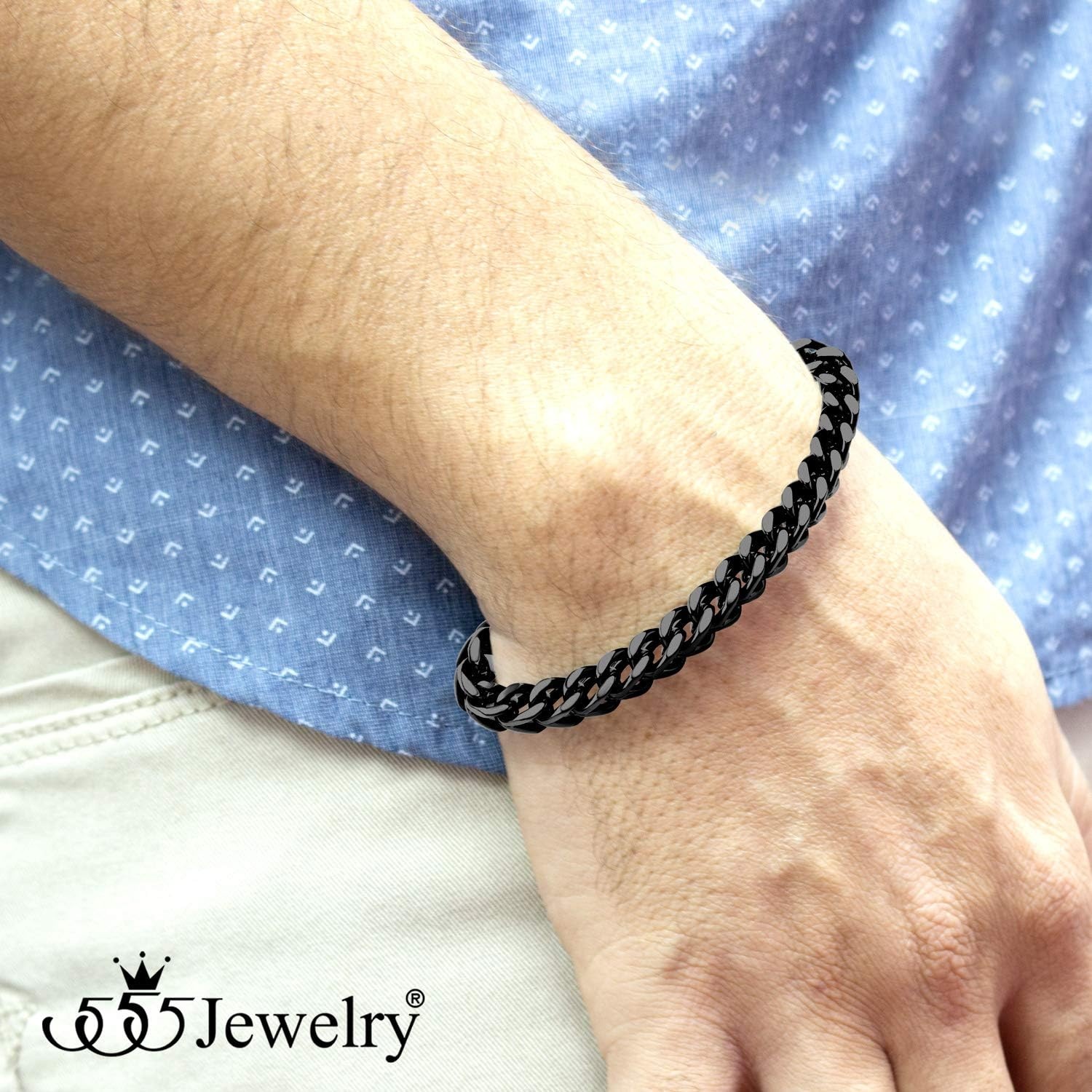 image:image555Jewelry 6mm Stainless Steel Square Franco Chain Bracelet for Men 65 to 9 InchBlack