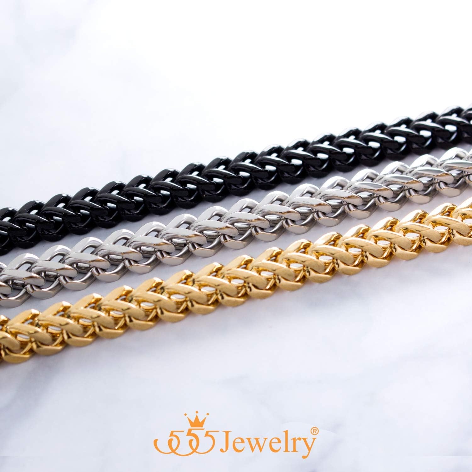 image:image555Jewelry 6mm Stainless Steel Square Franco Chain Bracelet for Men 65 to 9 InchBlack