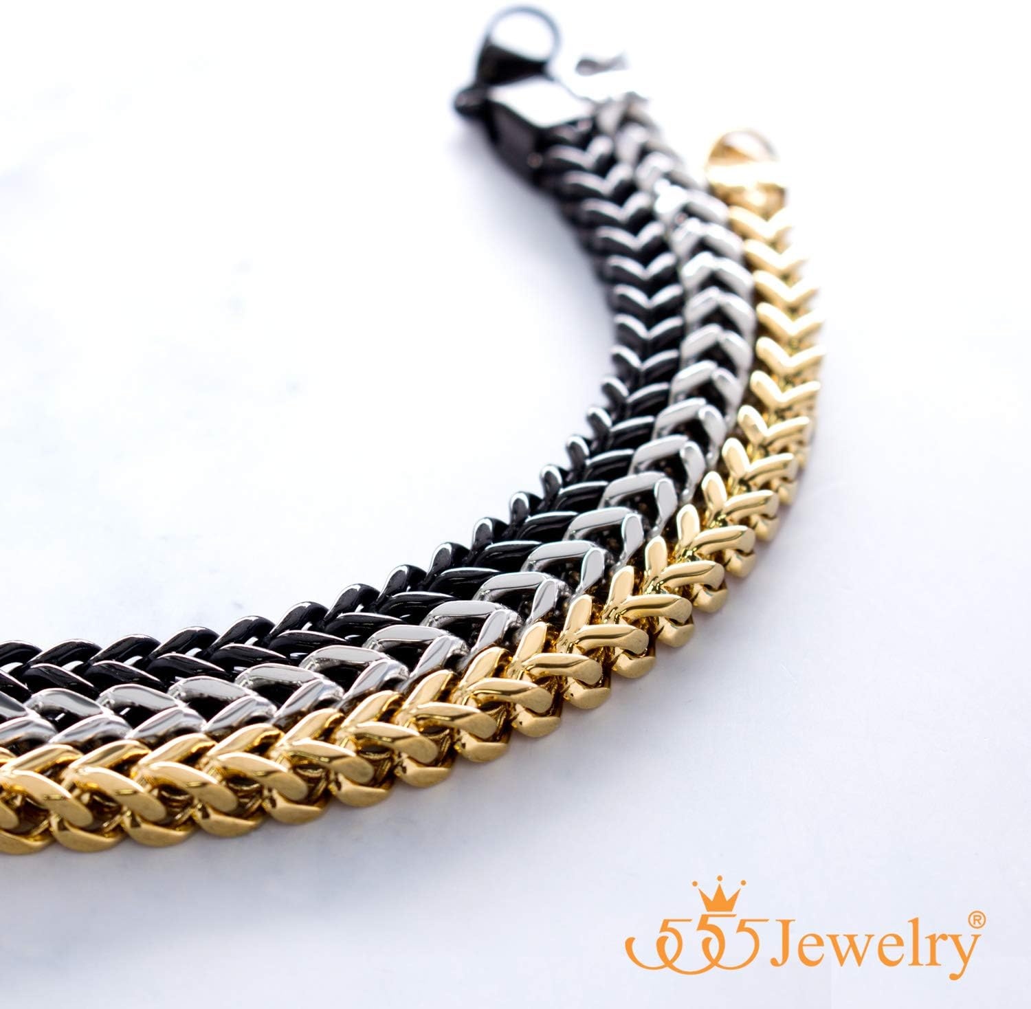 image:image555Jewelry 6mm Stainless Steel Square Franco Chain Bracelet for Men 65 to 9 InchBlack