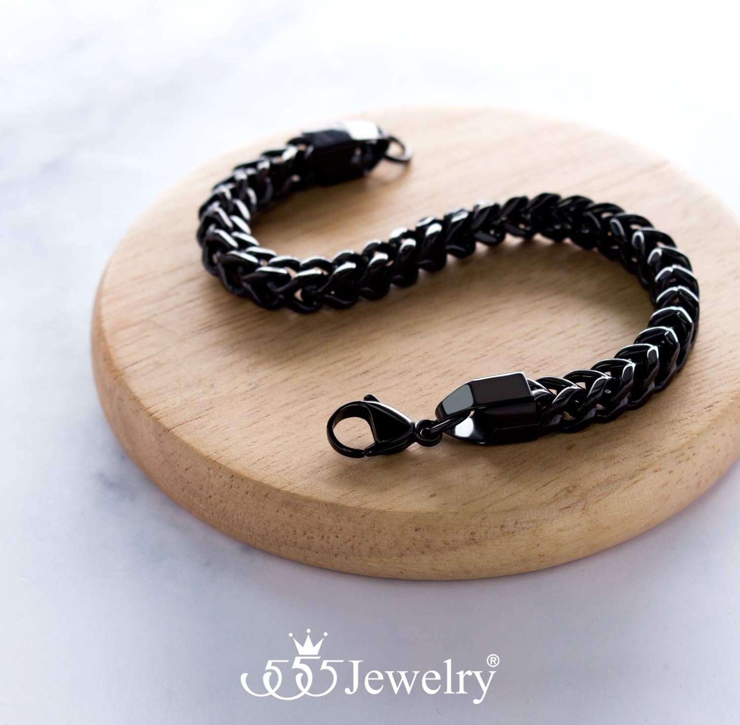 image:image555Jewelry 6mm Stainless Steel Square Franco Chain Bracelet for Men 65 to 9 InchBlack