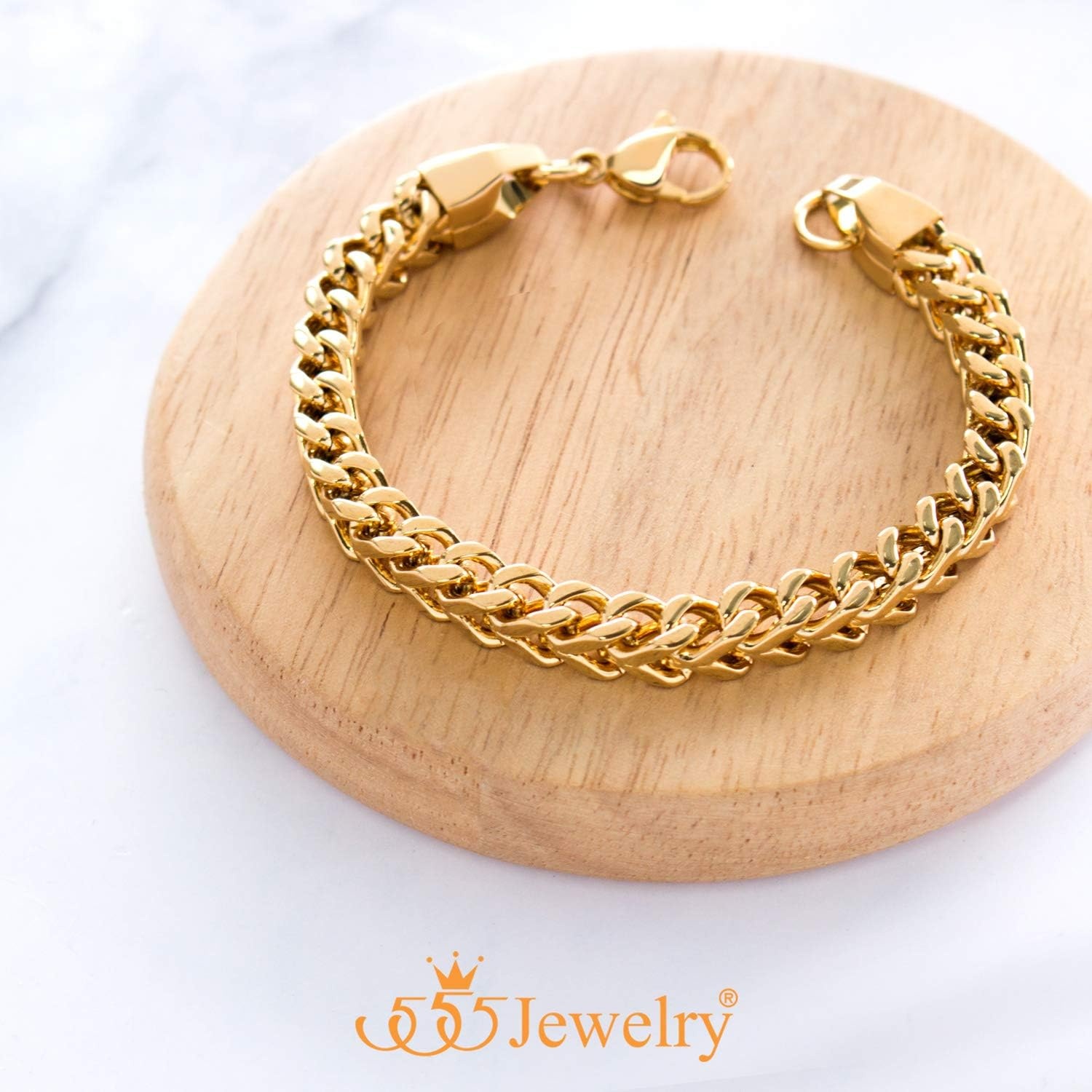 image:image555Jewelry 6mm Stainless Steel Square Franco Chain Bracelet for Men 65 to 9 InchGold