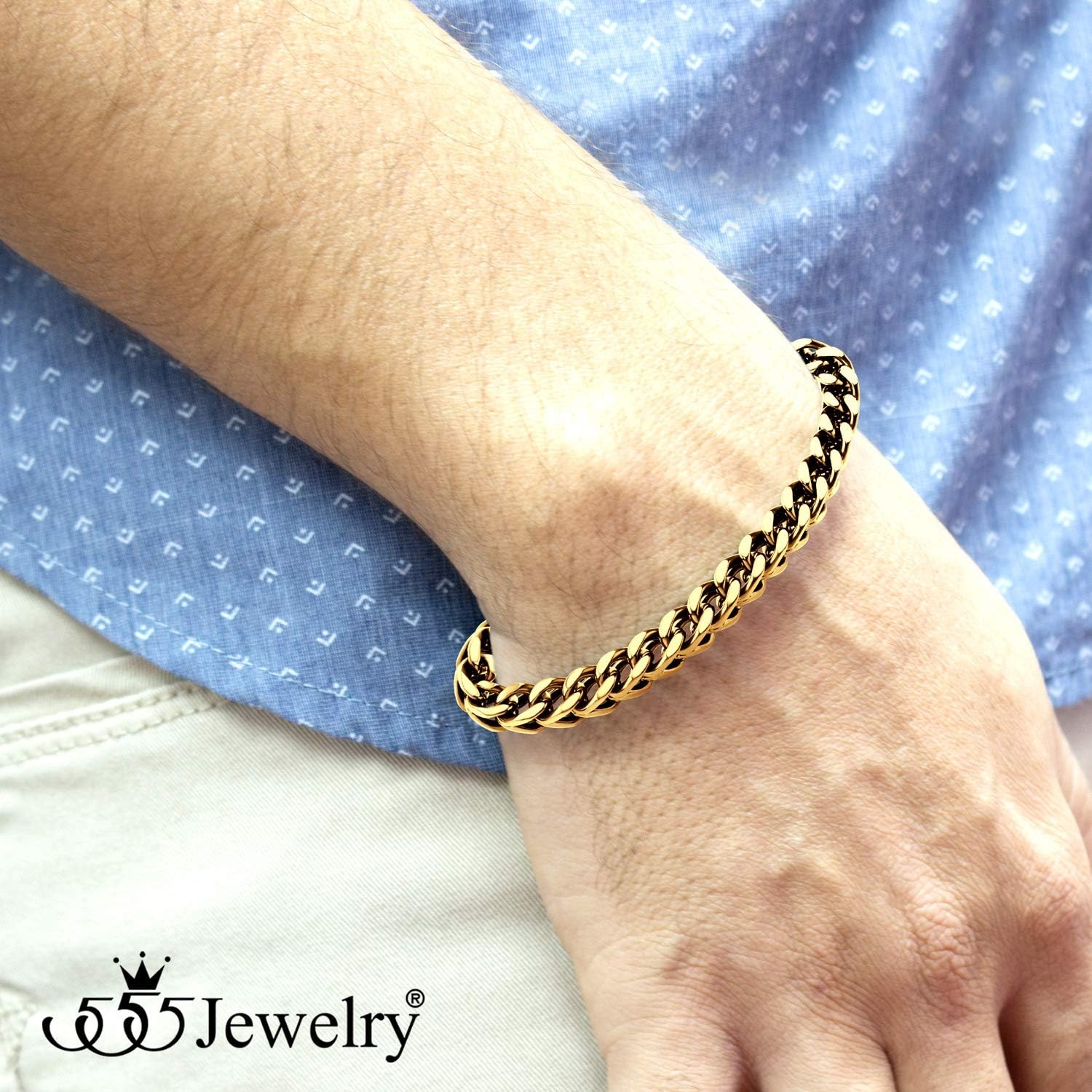 image:image555Jewelry 6mm Stainless Steel Square Franco Chain Bracelet for Men 65 to 9 InchGold