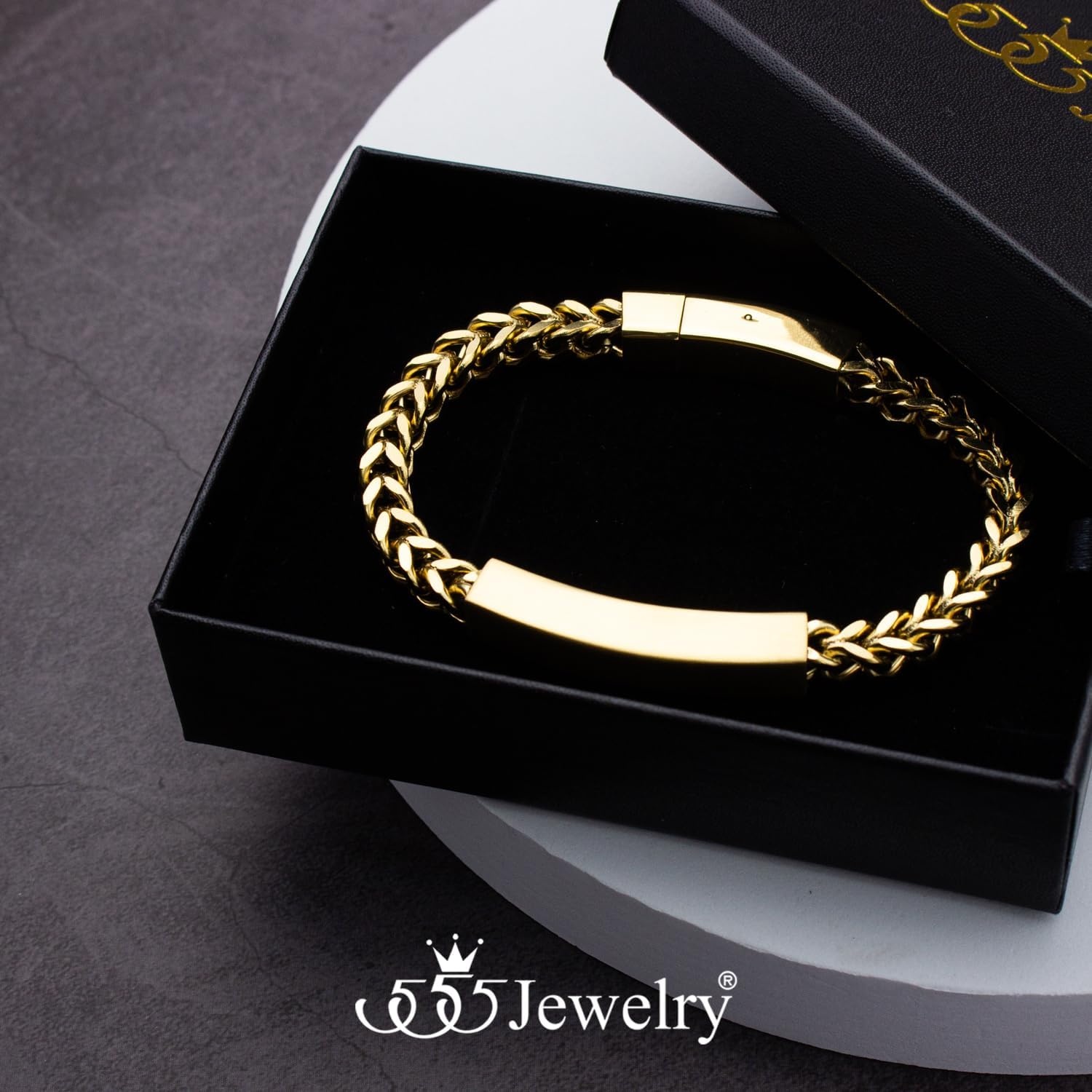 image:image555Jewelry 6mm Stainless Steel Square Franco Chain Bracelet for Men 65 to 9 InchGold Style 2