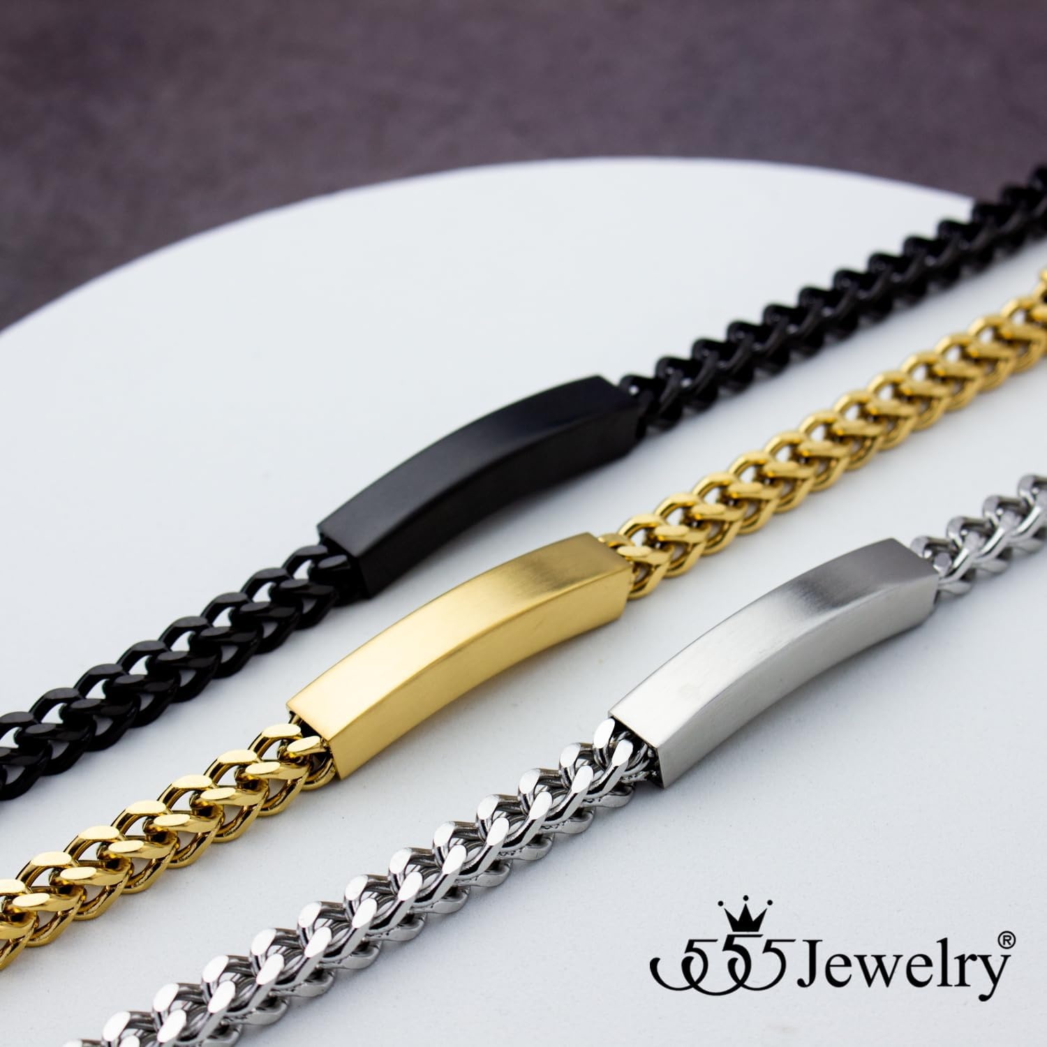 image:image555Jewelry 6mm Stainless Steel Square Franco Chain Bracelet for Men 65 to 9 InchGold Style 2