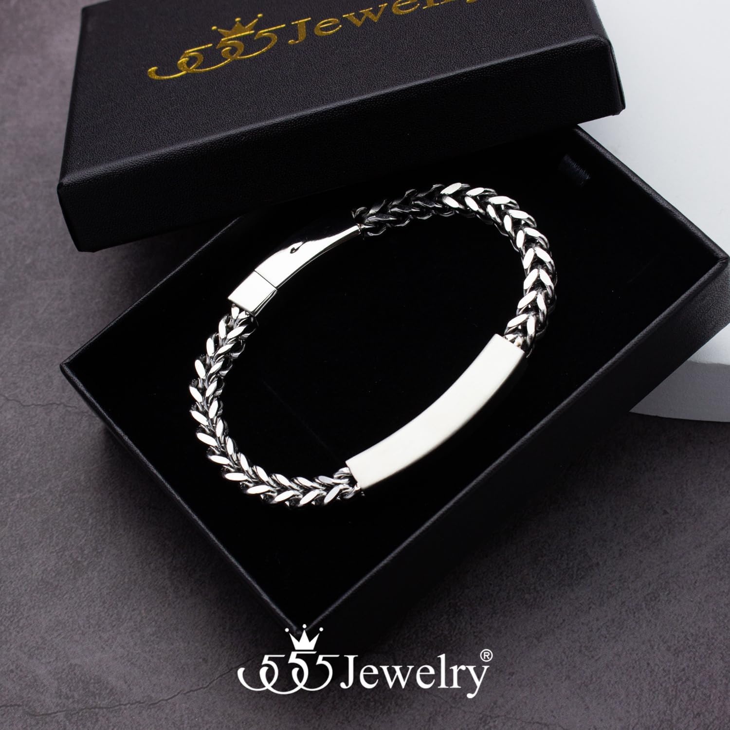 image:image555Jewelry 6mm Stainless Steel Square Franco Chain Bracelet for Men 65 to 9 InchSilver Style 2