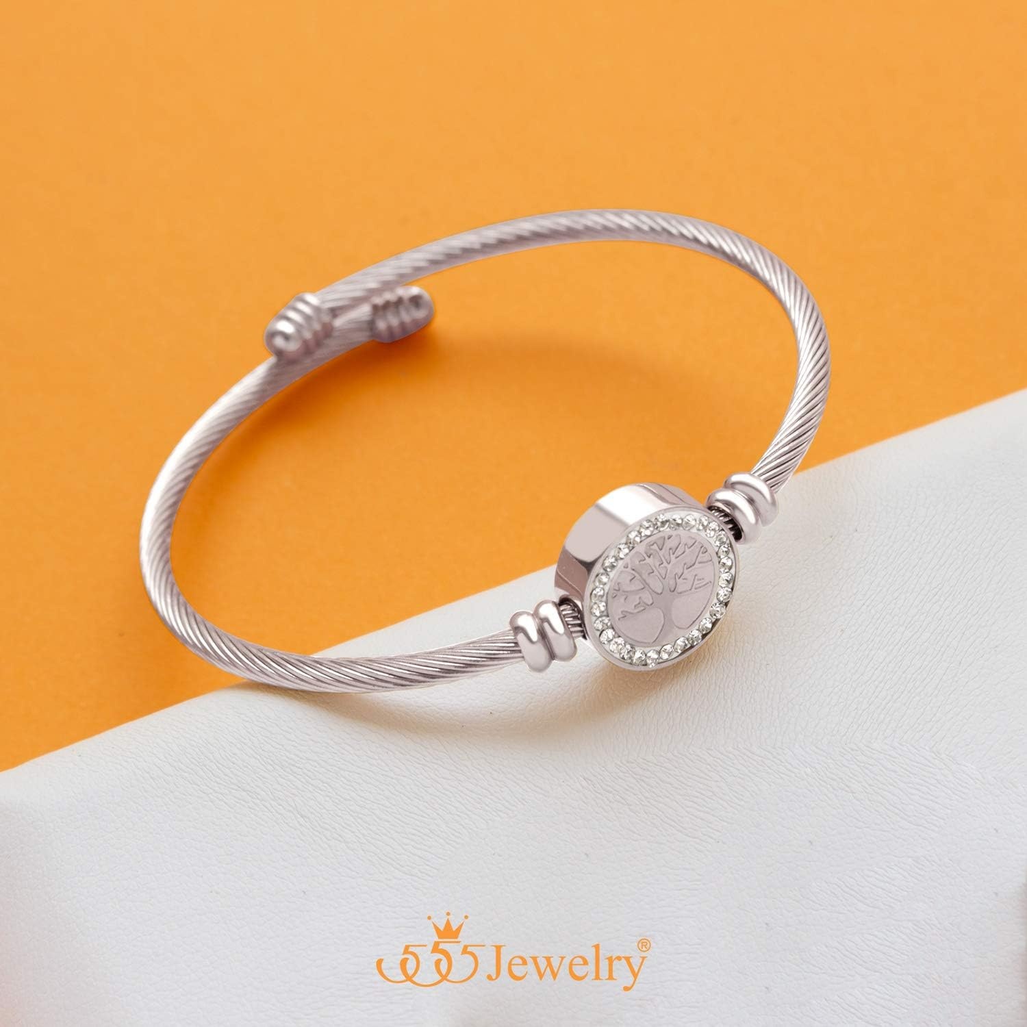 image:image555Jewelry Adjustable CZ Tree of Life Bracelet for Women Twisted Cable Wire Cuff BangleSilver